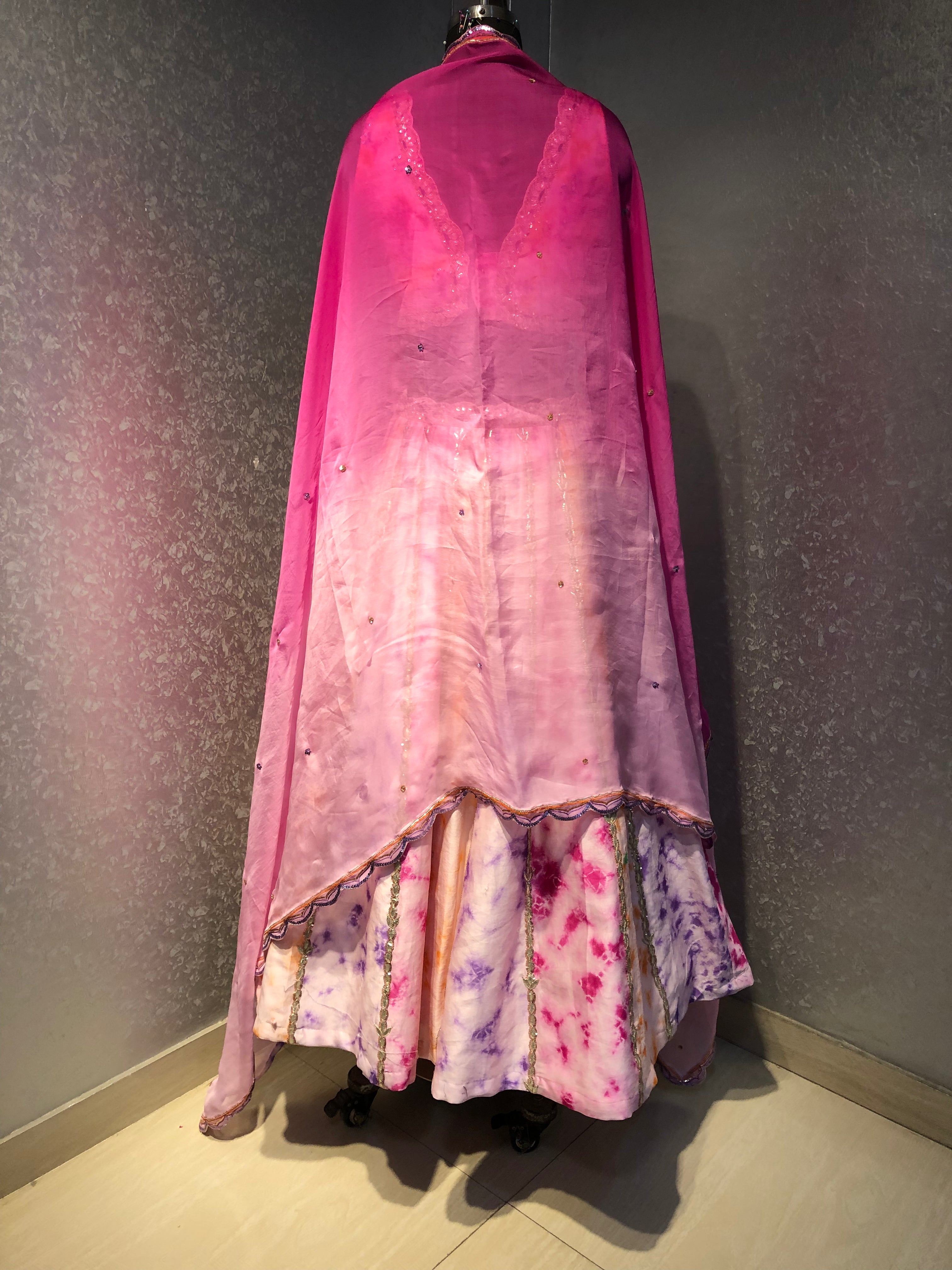 MULTICOLOR TIE AND DYE GOTA PATTI LEHENGA