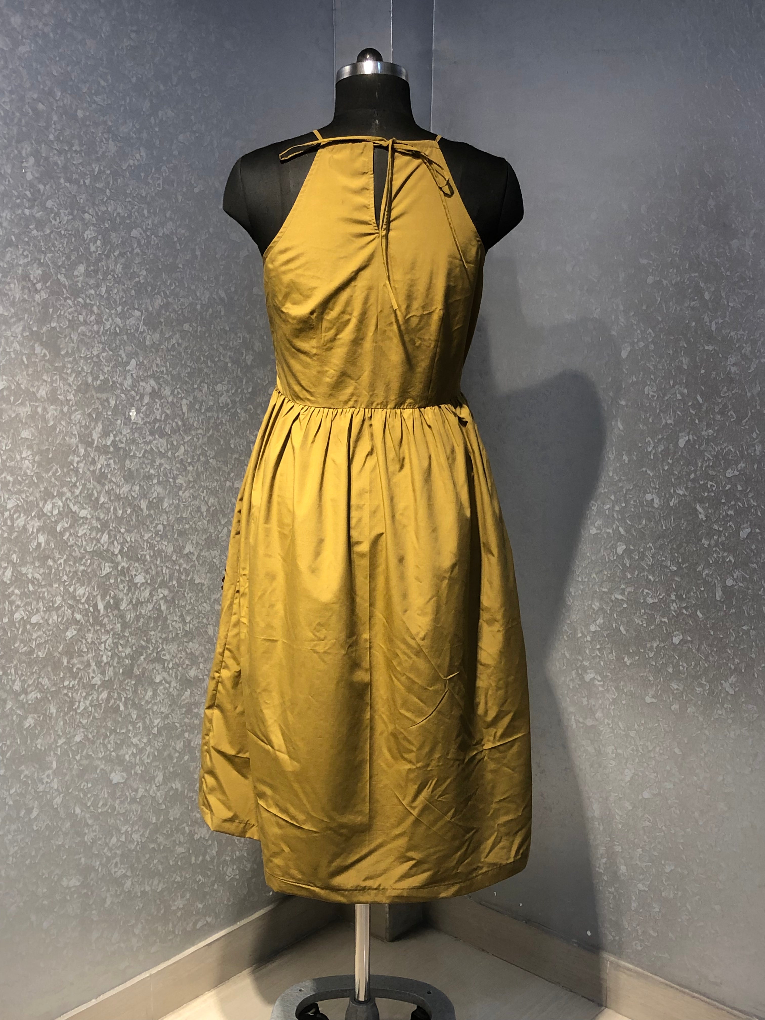 MILITARY GREEN LACE APPLIQUE DRESS