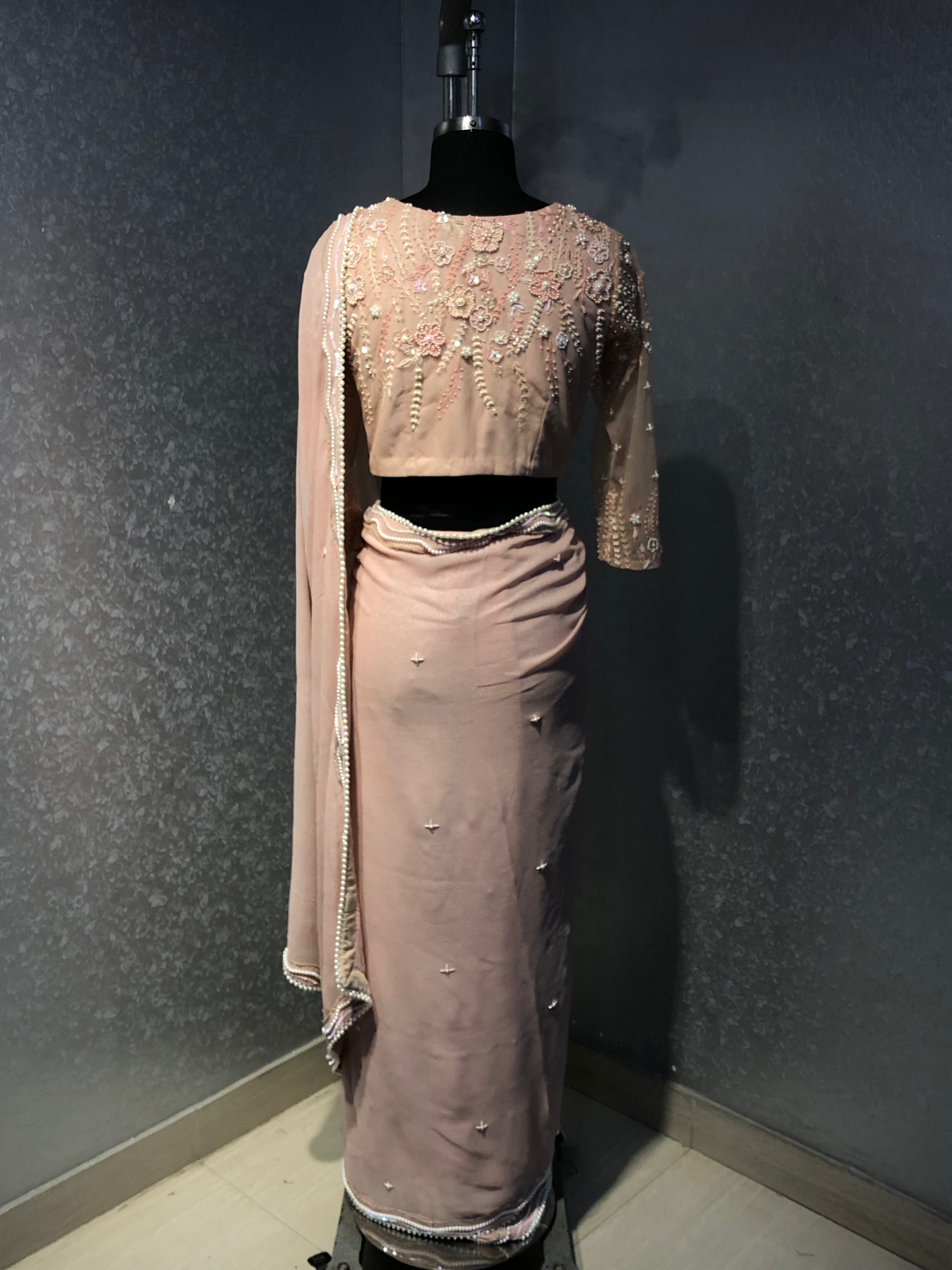 BLUSH PINK PEARL BLOUISE WITH SAREE