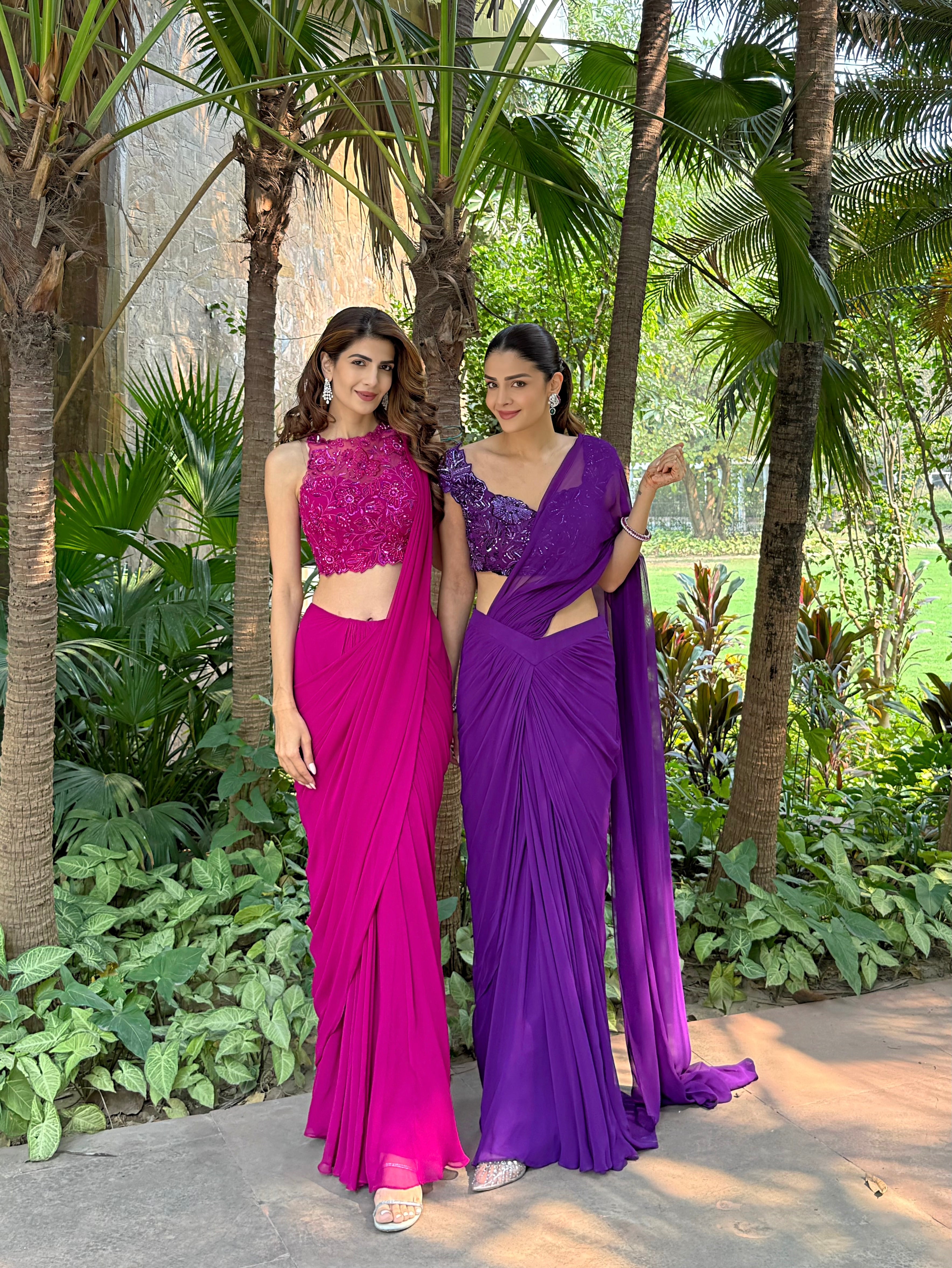 MAGENTA DRAPE SAREE WITH EMBROIDERED BLOUSE