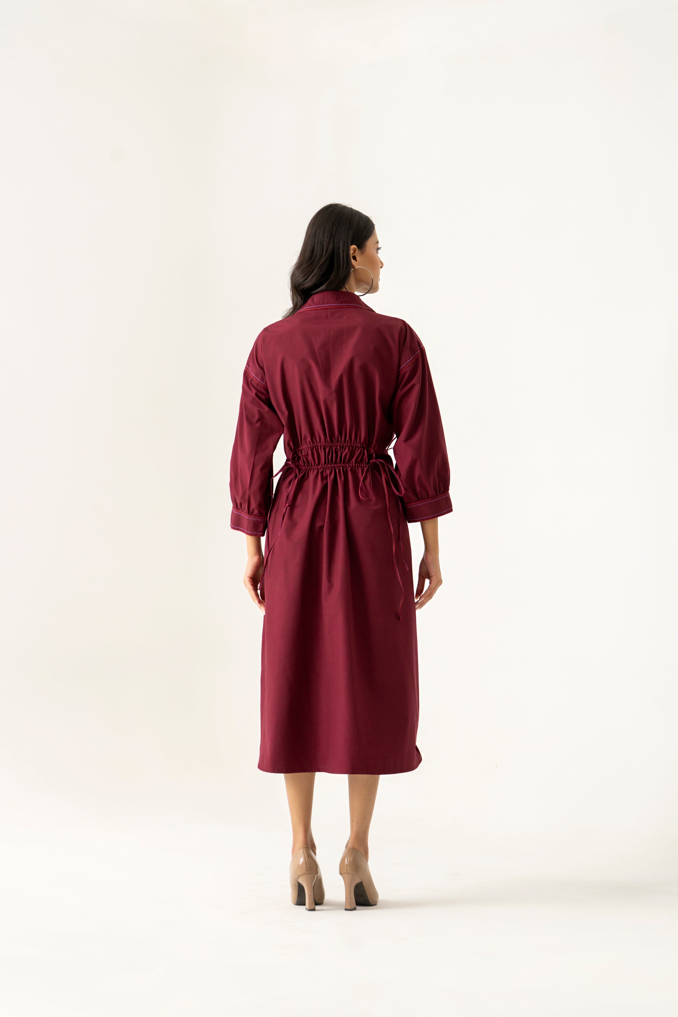 MAROON FLORAL EMBROIDERED  DRESS