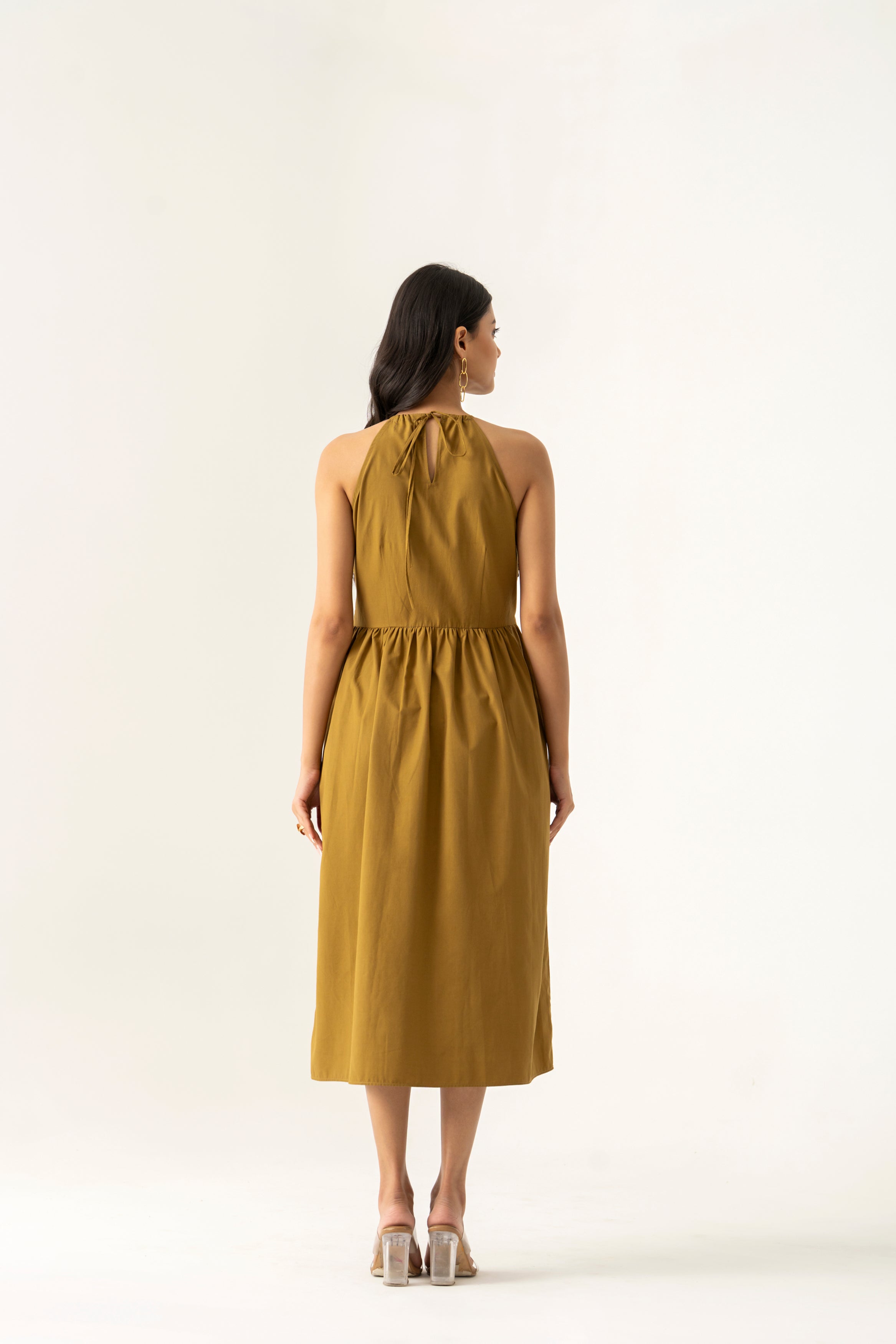 MILITARY GREEN LACE APPLIQUE DRESS