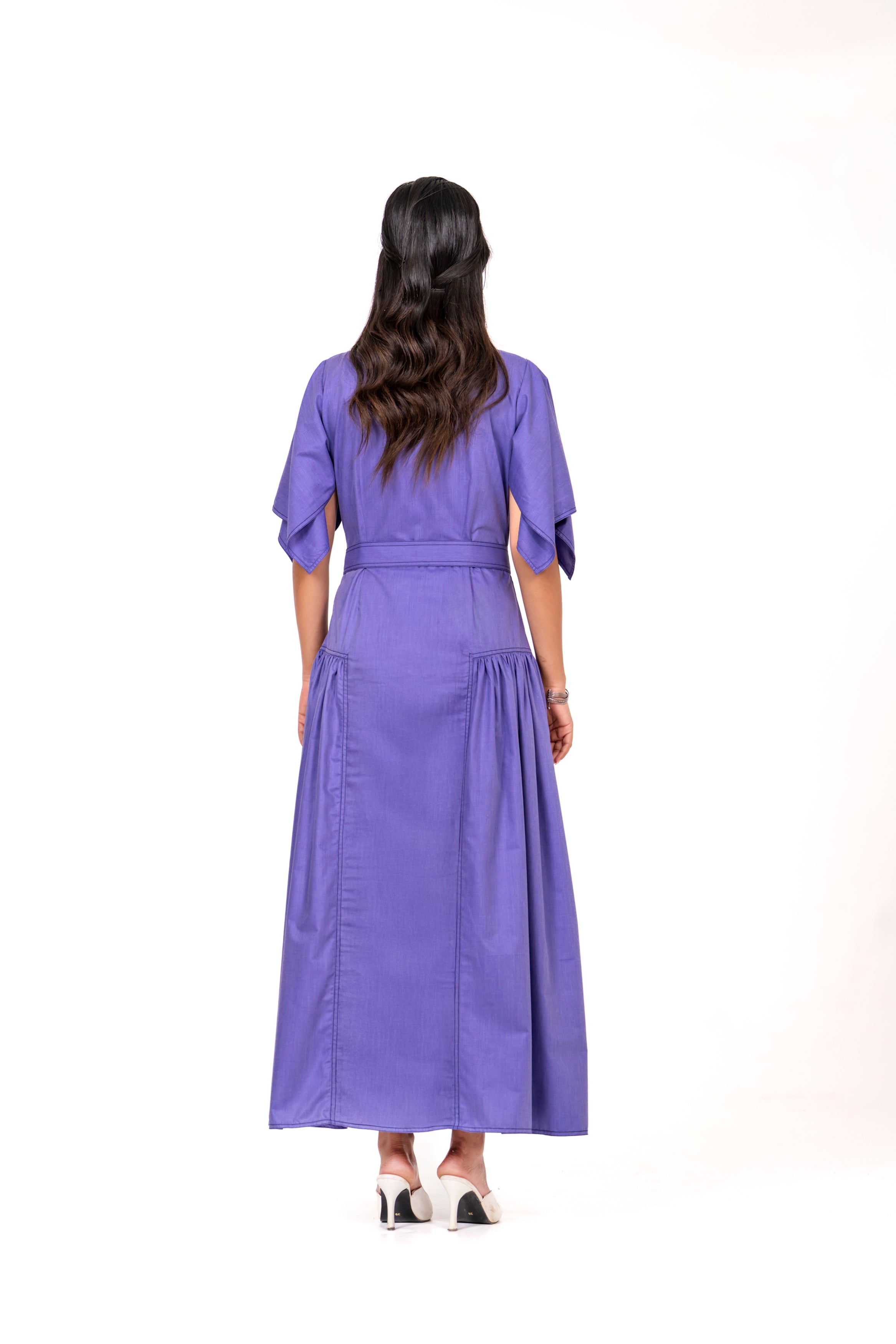 PURPLE BLOOM EMBROIDERED MAXI DRESS WITH BELT