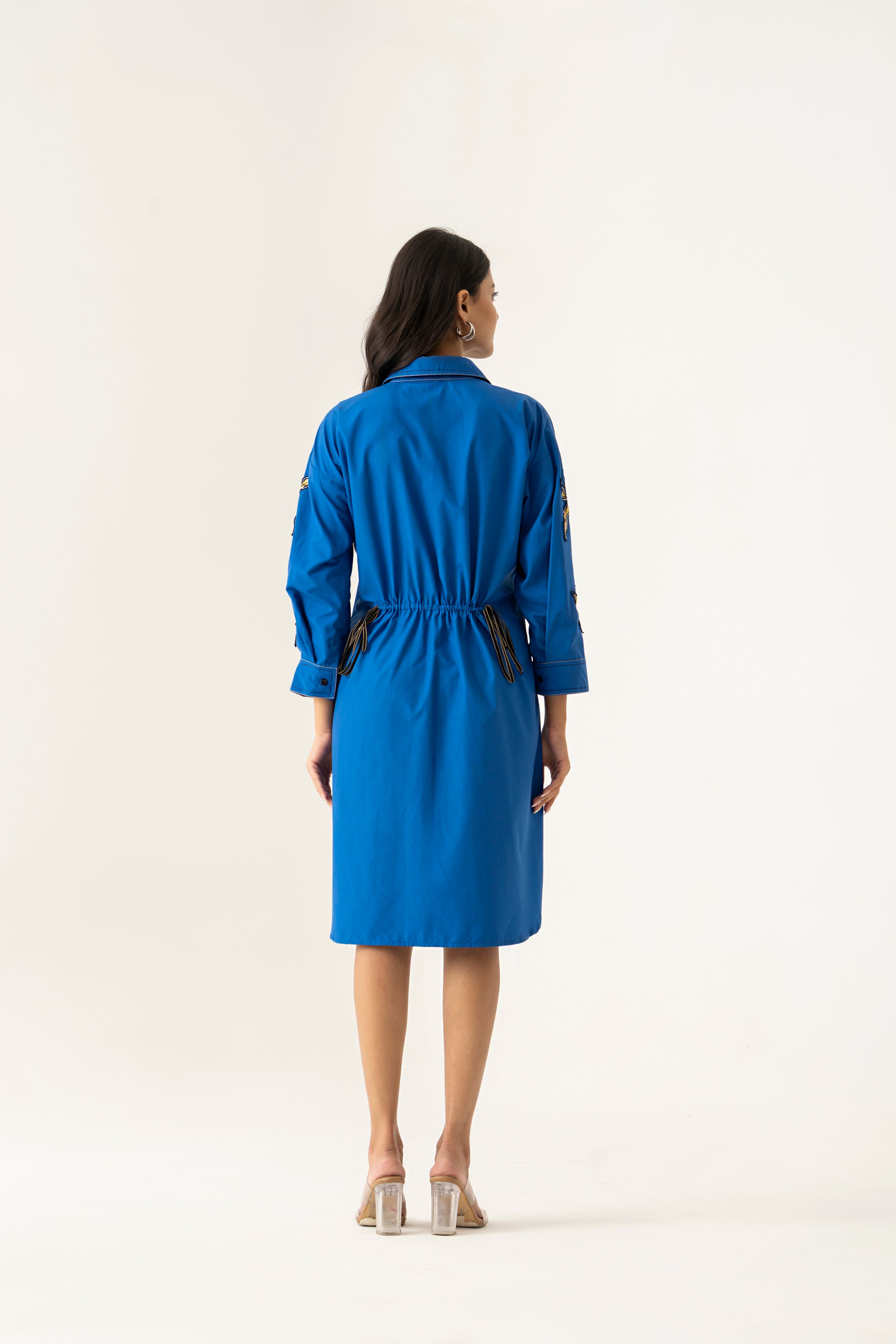 Tropical Bloom Shirt Dress – Cobalt Blue