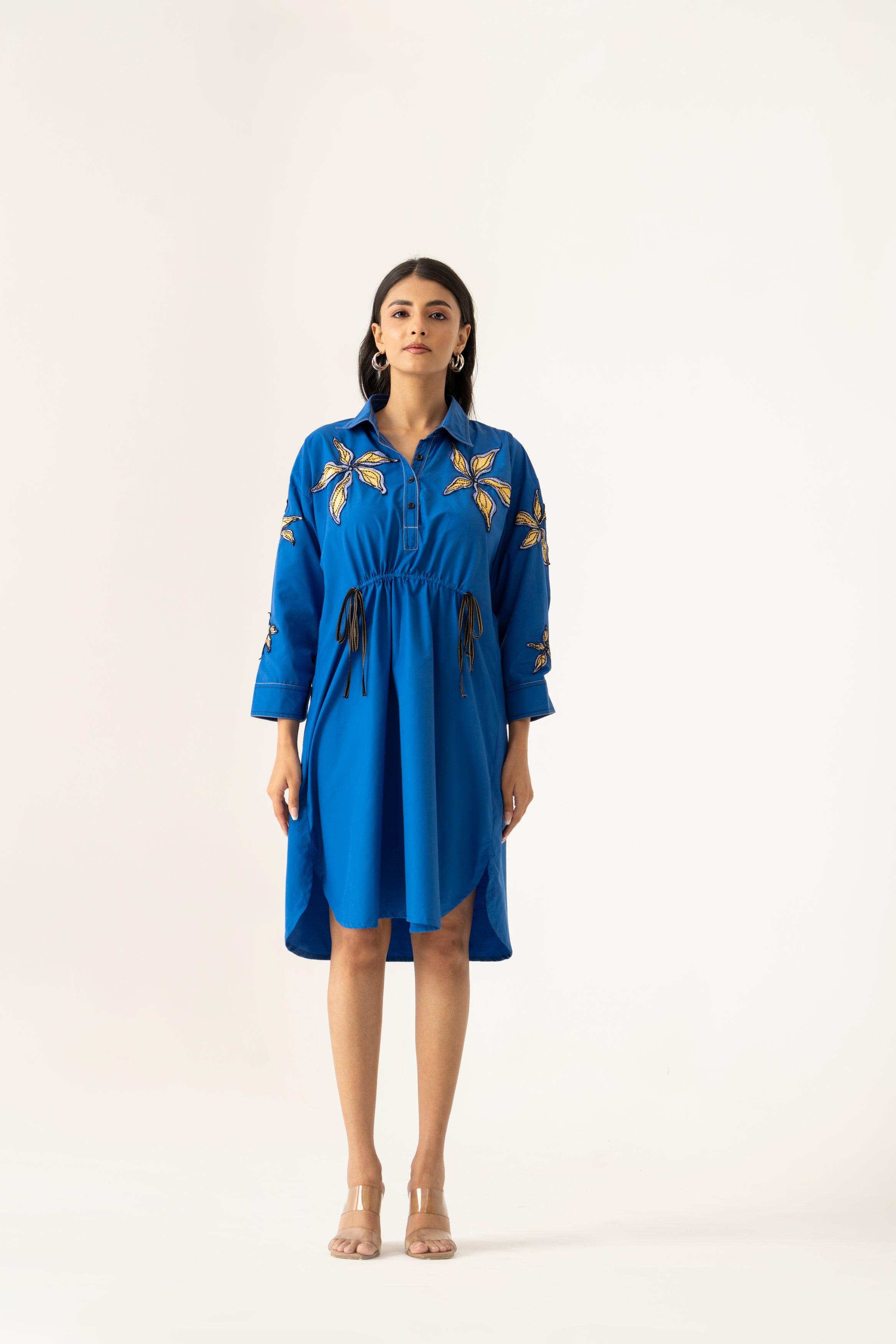 Tropical Bloom Shirt Dress – Cobalt Blue