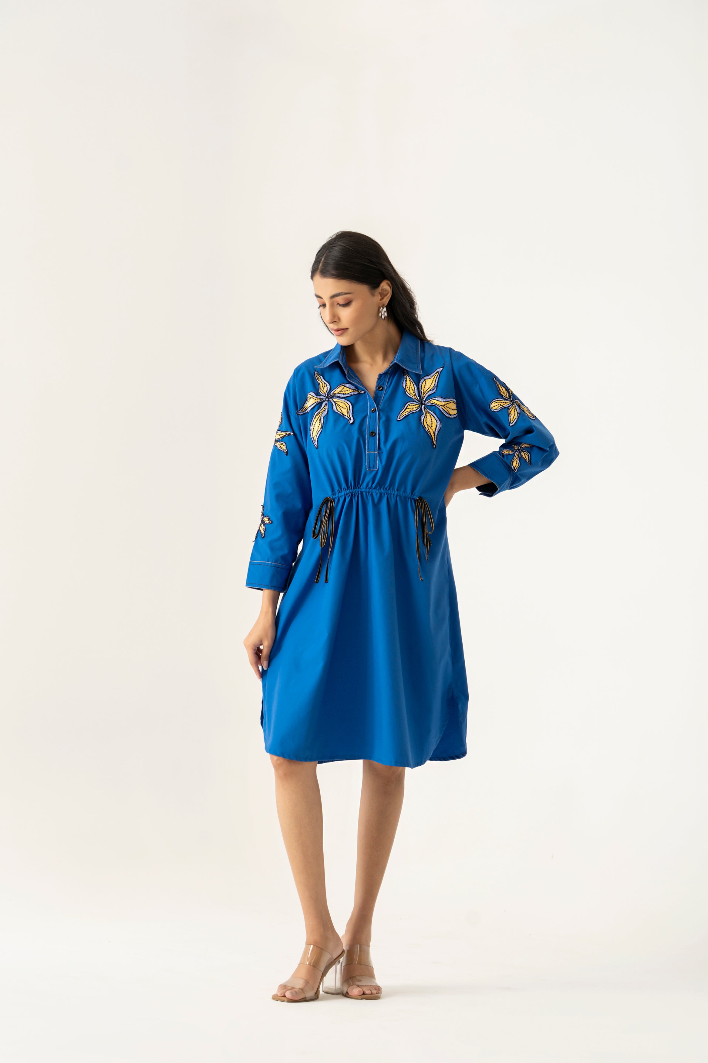 Tropical Bloom Shirt Dress – Cobalt Blue