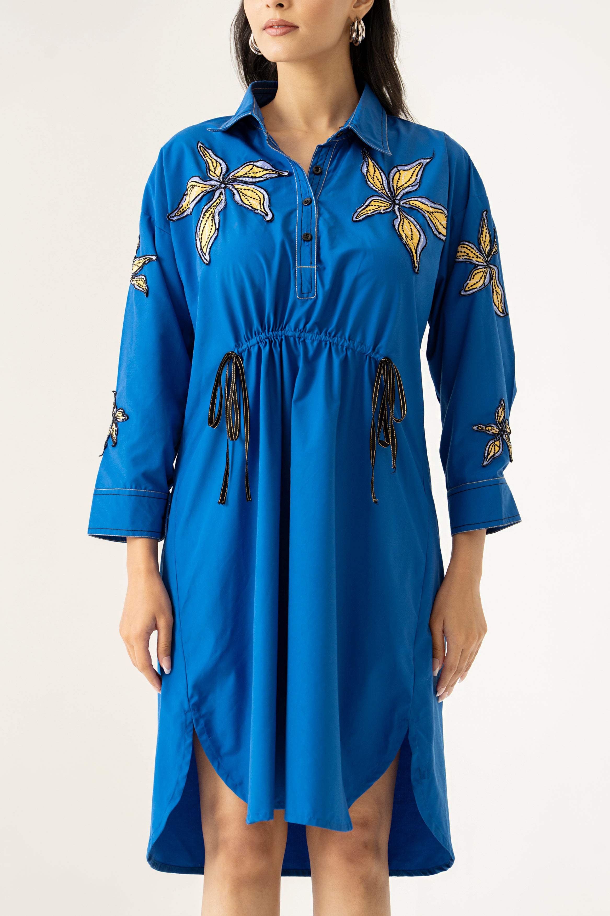 Tropical Bloom Shirt Dress – Cobalt Blue