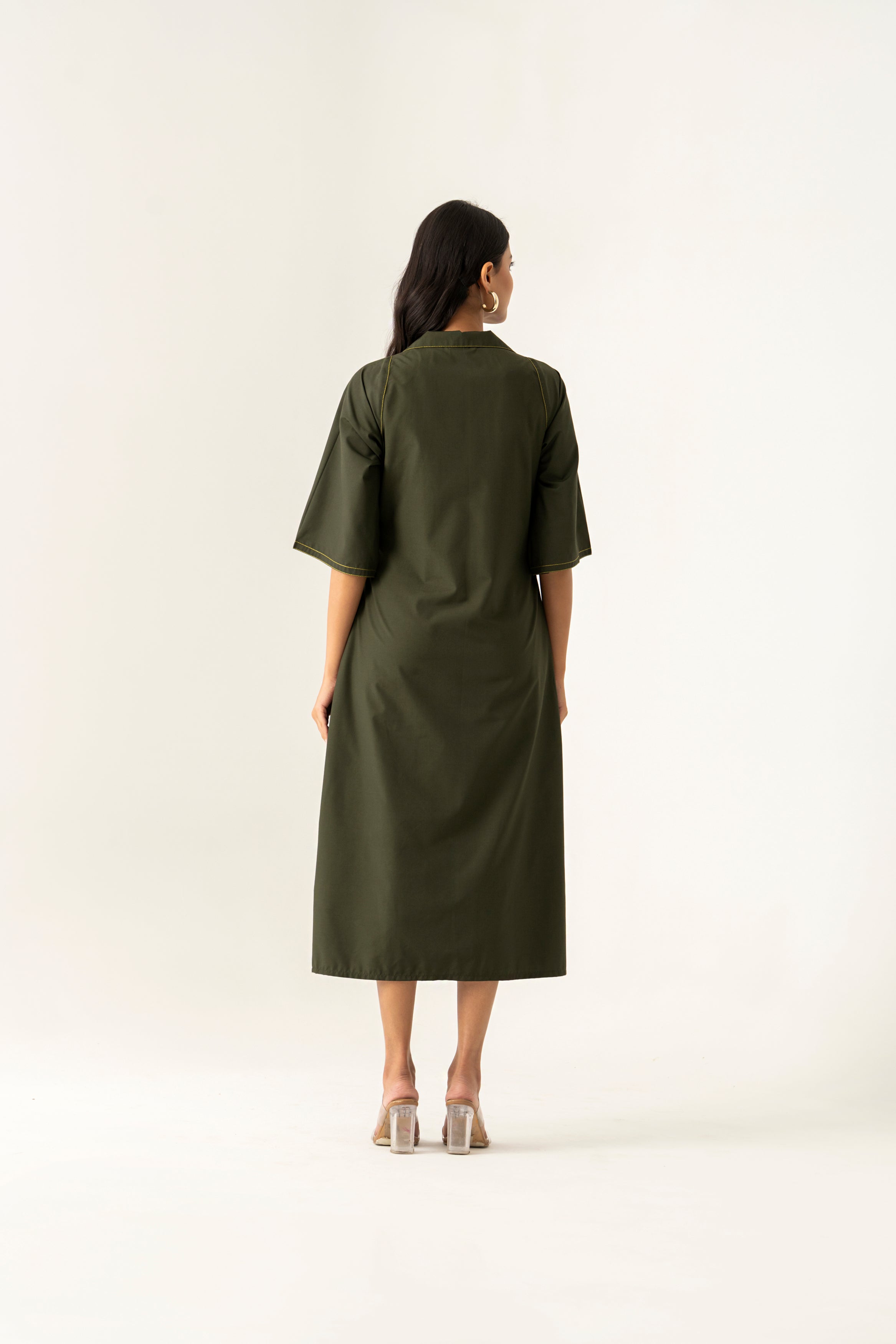 Olive Botanical Button-Down Dress