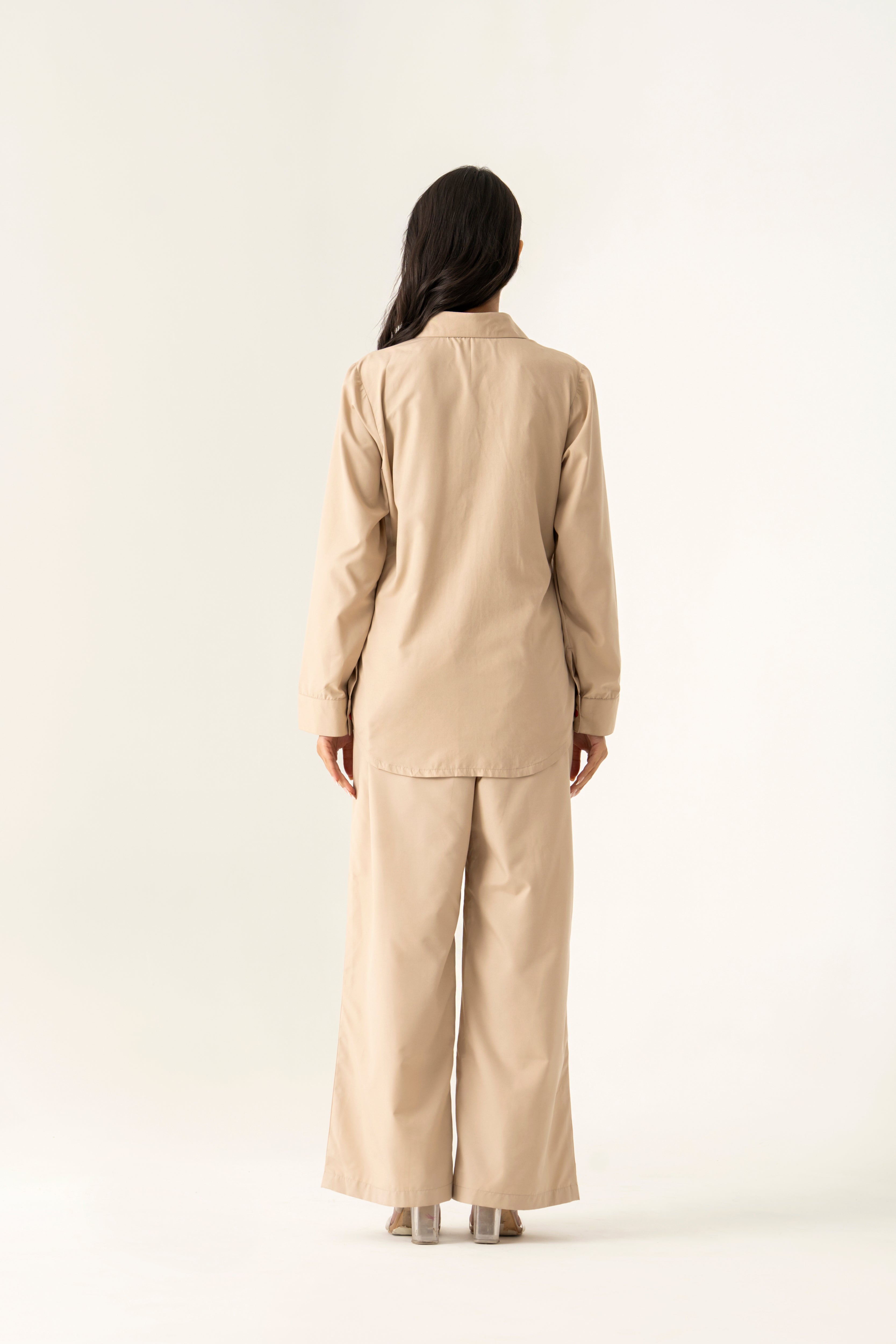 Elegant Beige Co-ord Set with Red Floral Embroidery