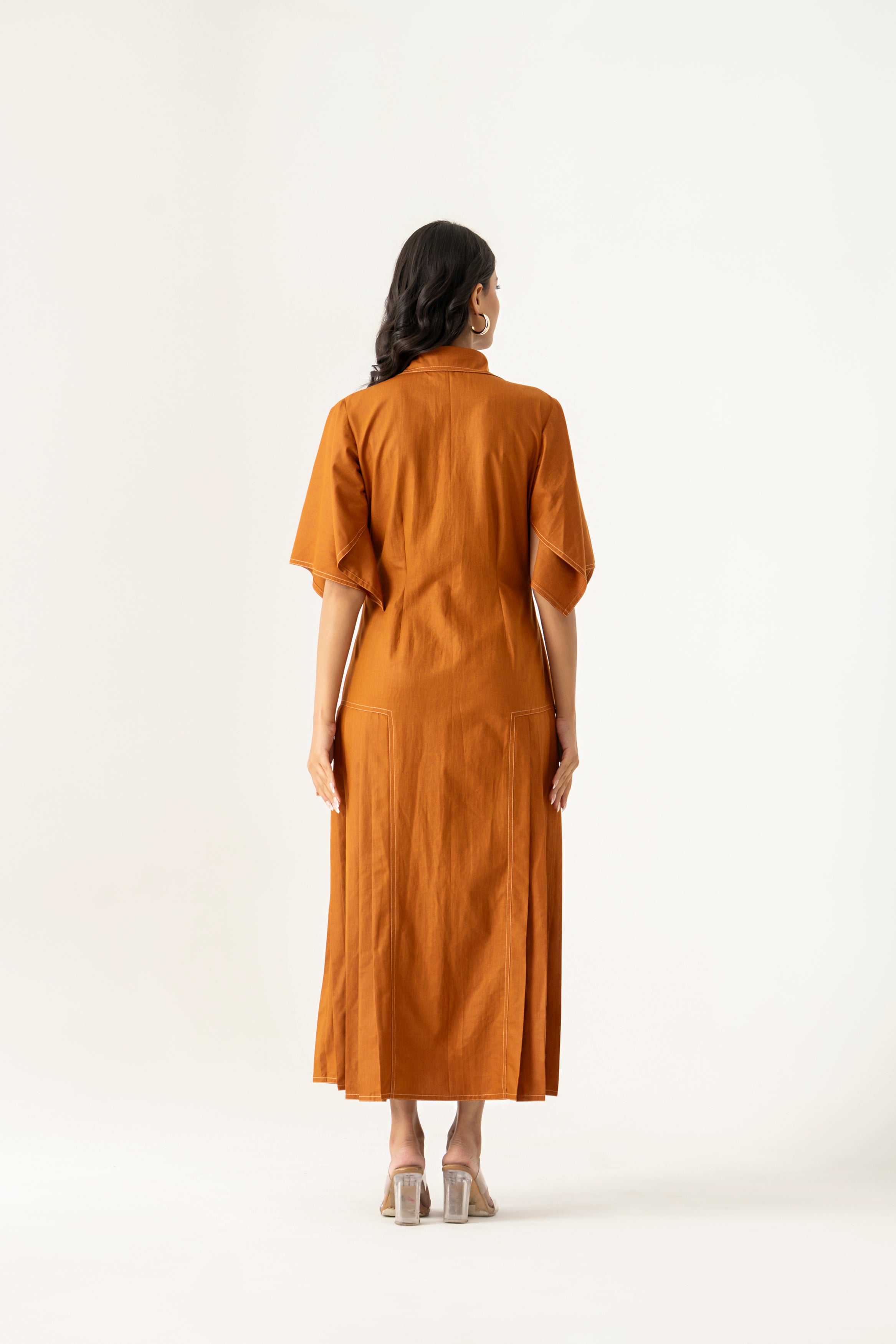 Rust Brown Embroidered Shirt Dress