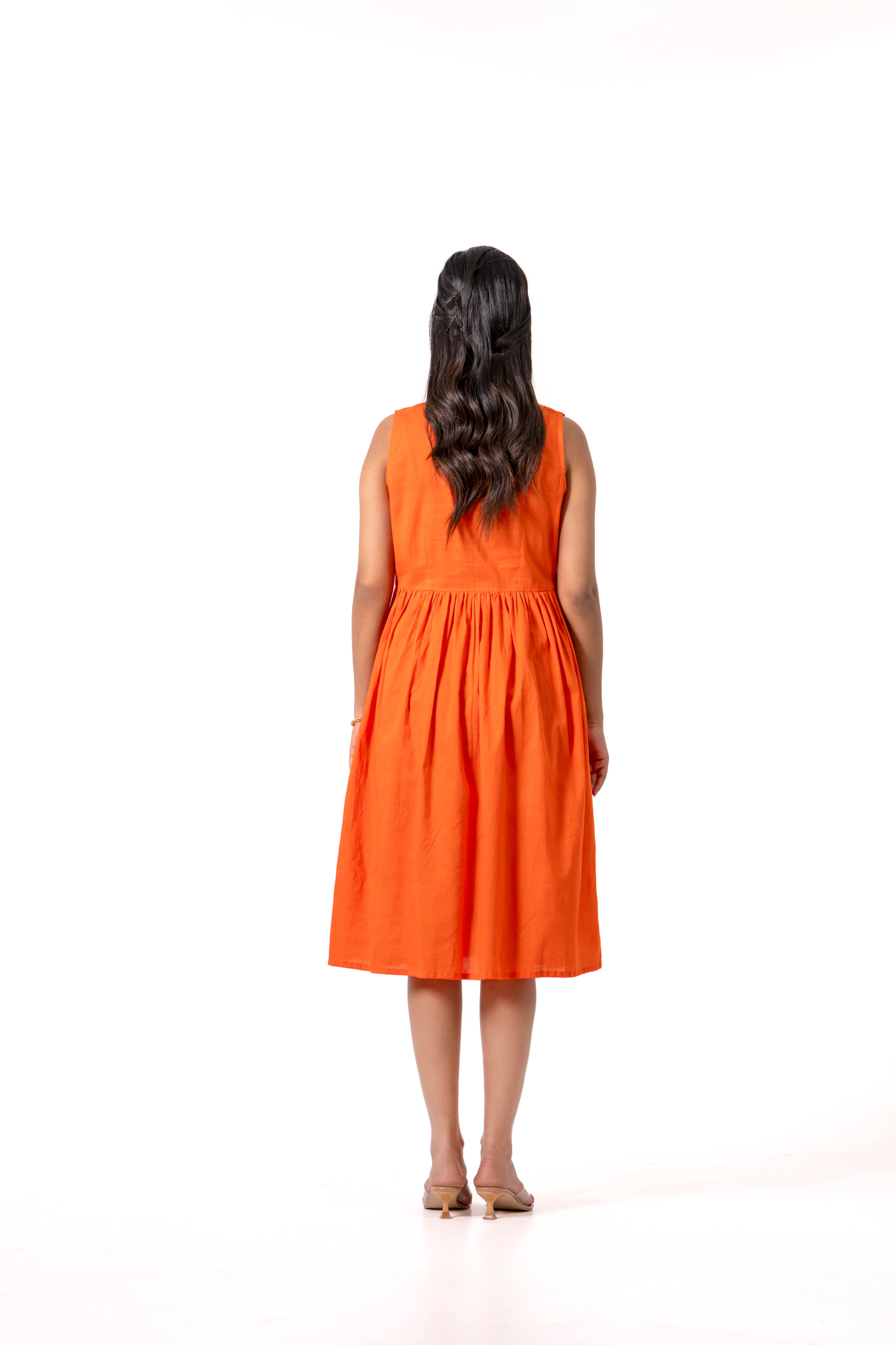 ORANGE FLORAL EMBROIDERED  DRESS WITH A STYLISH AND FRESH LOOK.