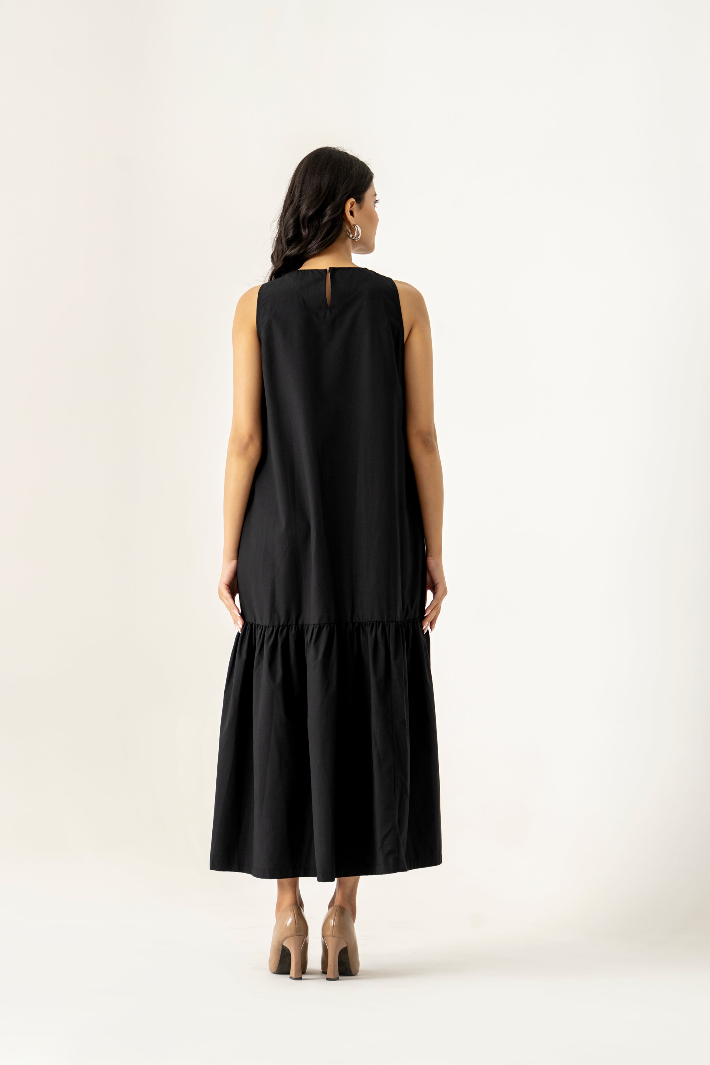 BLACK COTTON DRESS WITH RESHAM EMBROIDERY