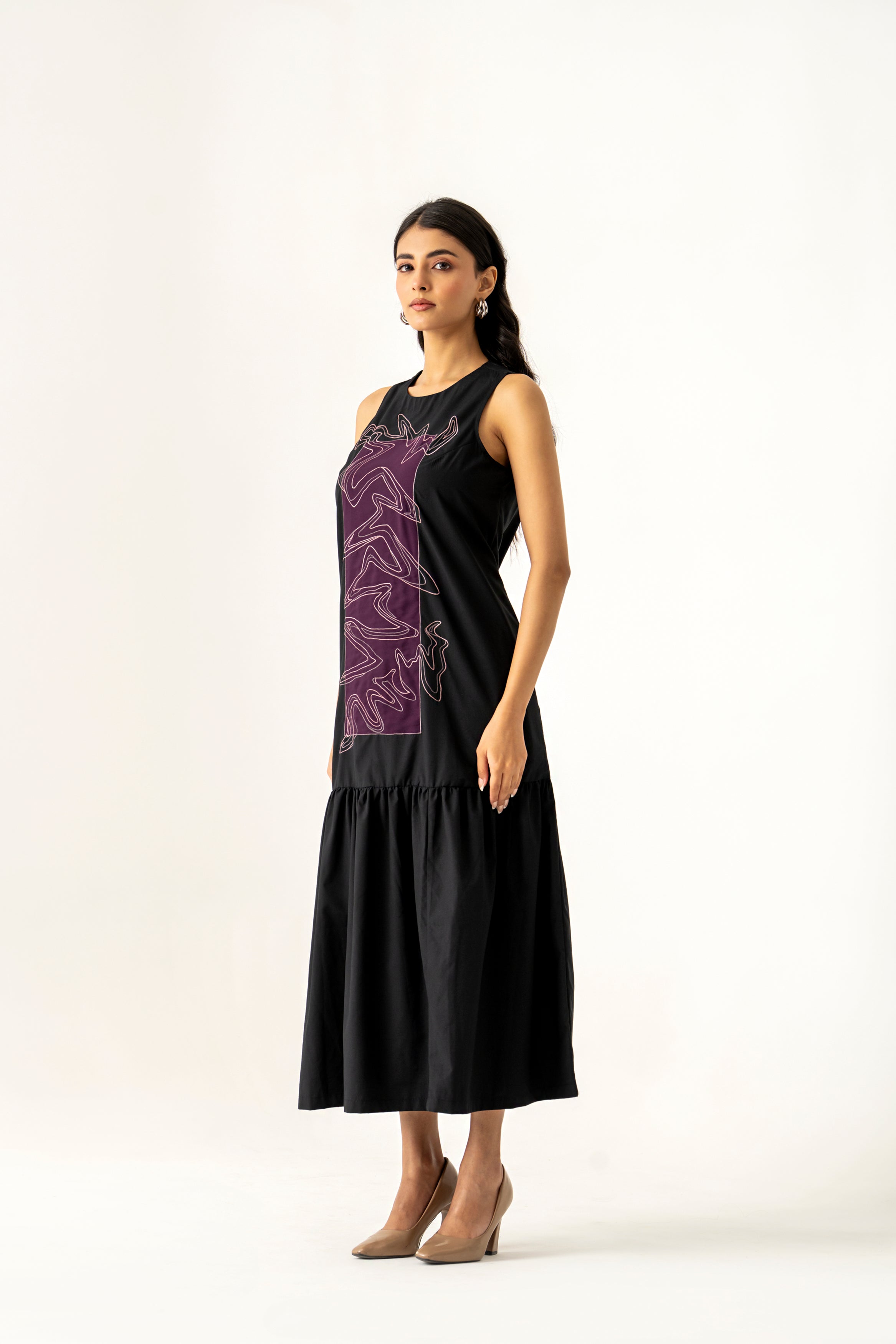 BLACK COTTON DRESS WITH RESHAM EMBROIDERY