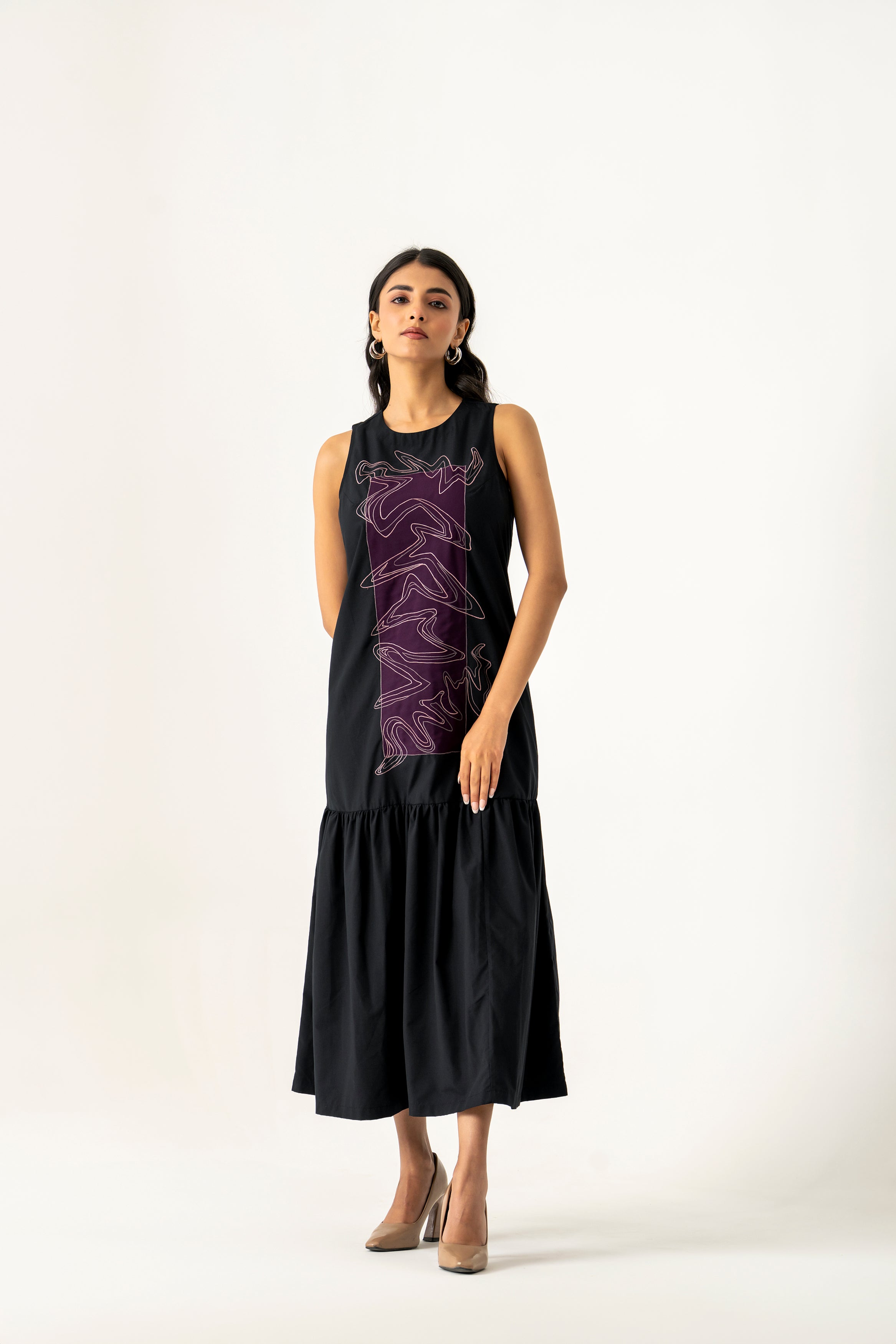 BLACK COTTON DRESS WITH RESHAM EMBROIDERY