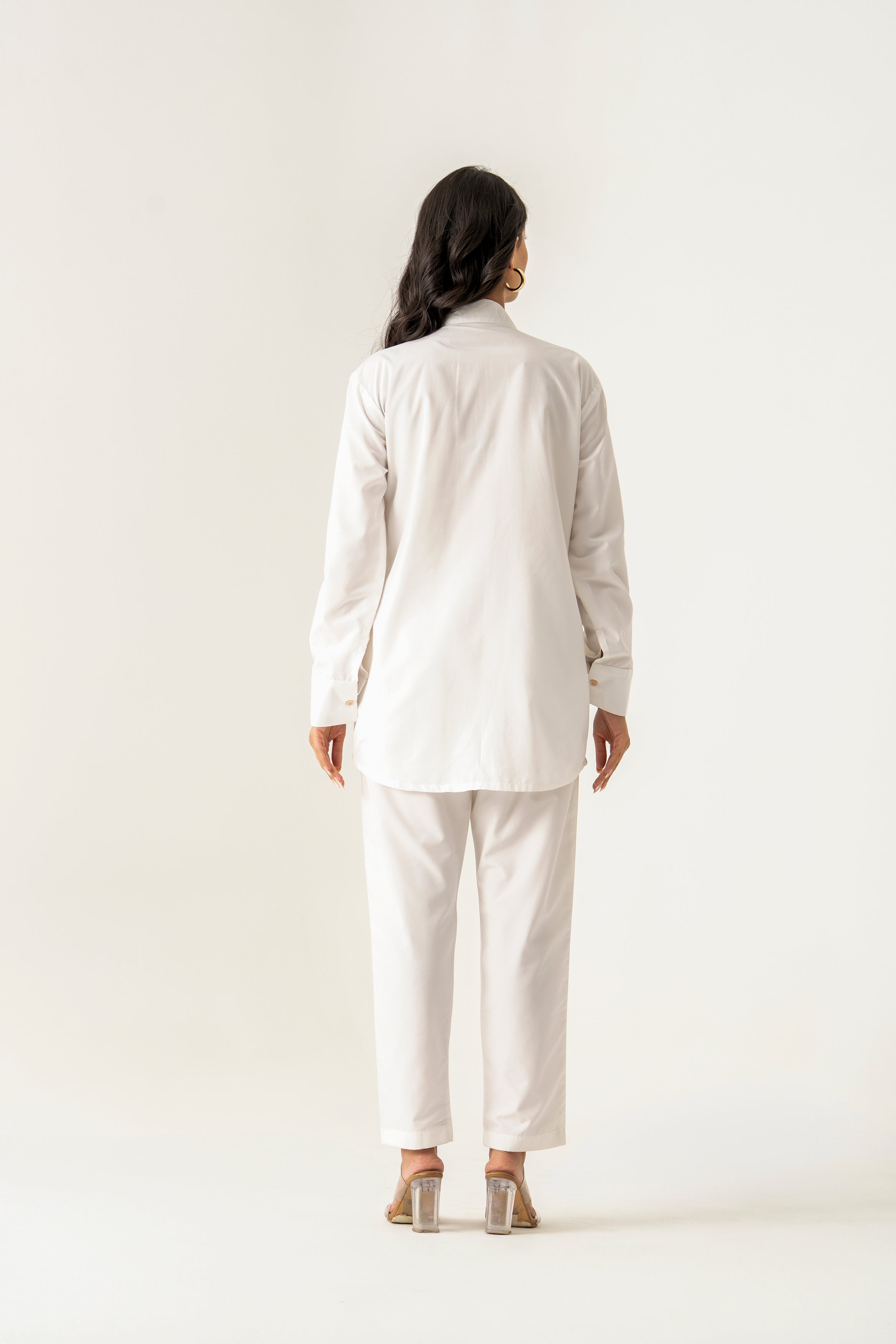 White Co-ord Set with Beige Palm Embroidery