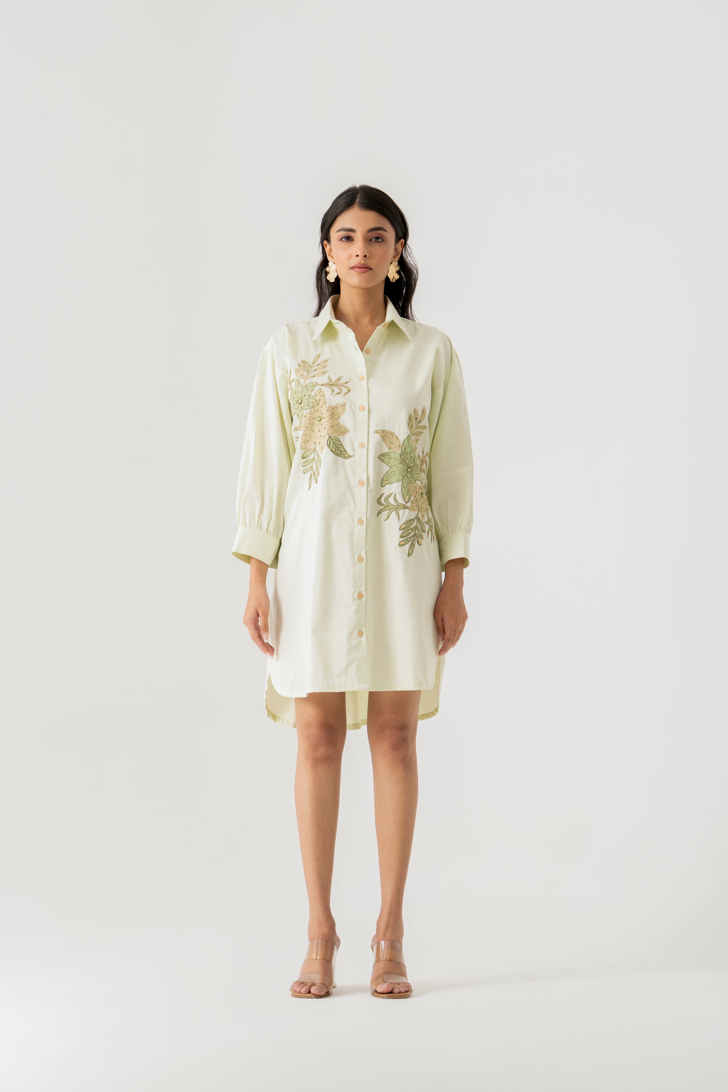 Mint Green Floral Shirt Dress