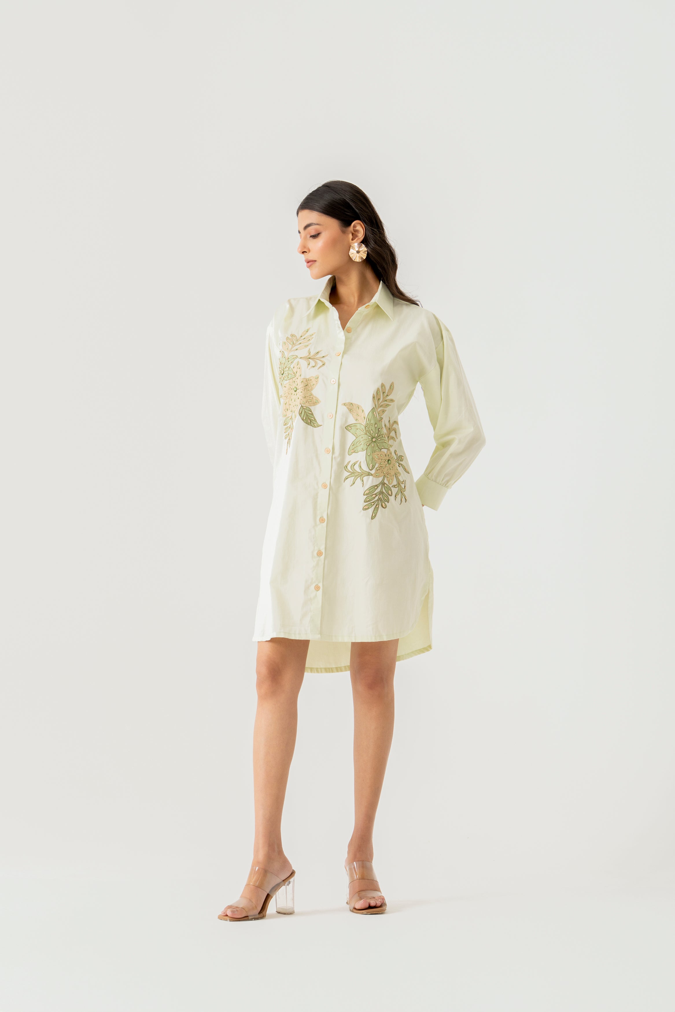 Mint Green Floral Shirt Dress