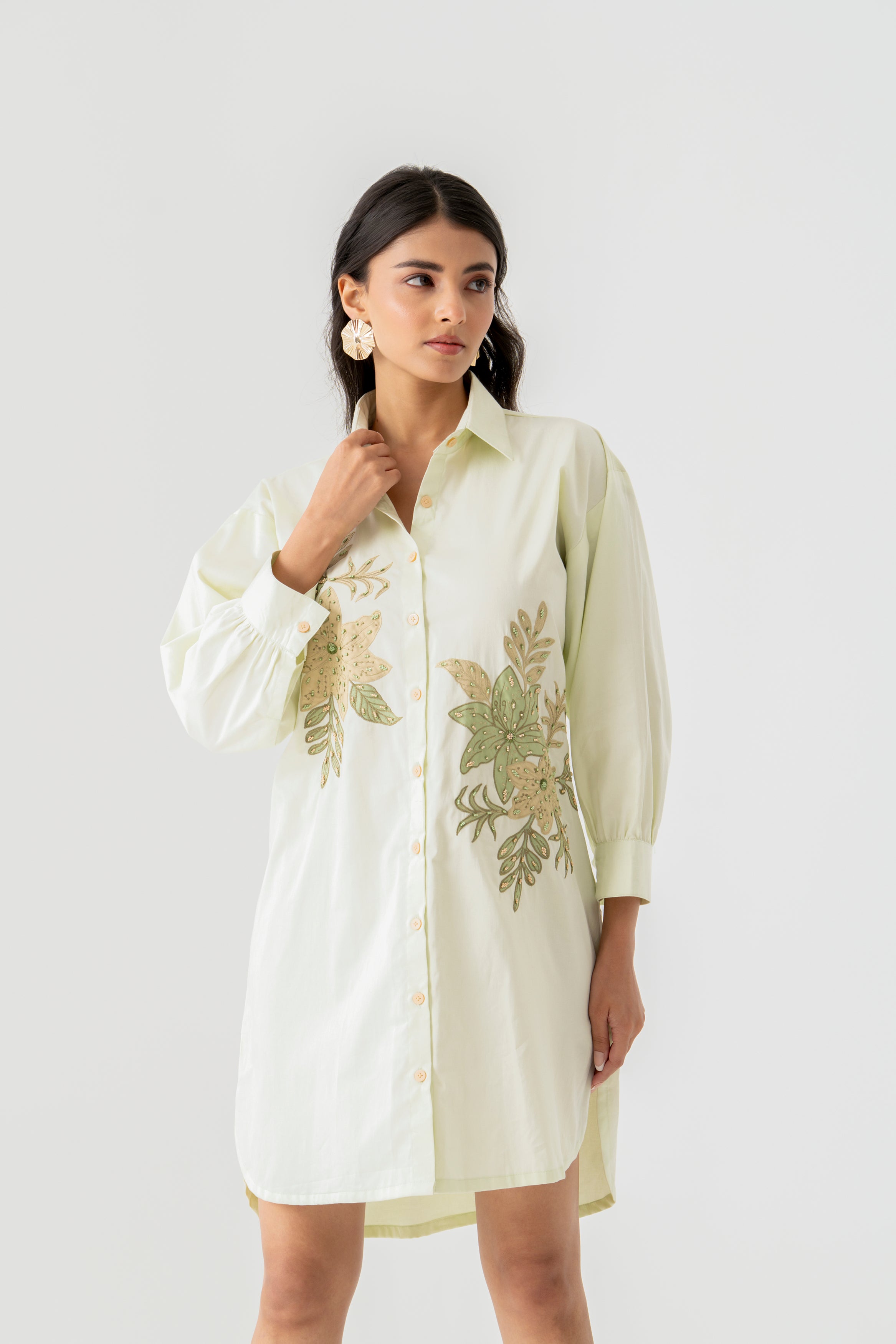 Mint Green Floral Shirt Dress