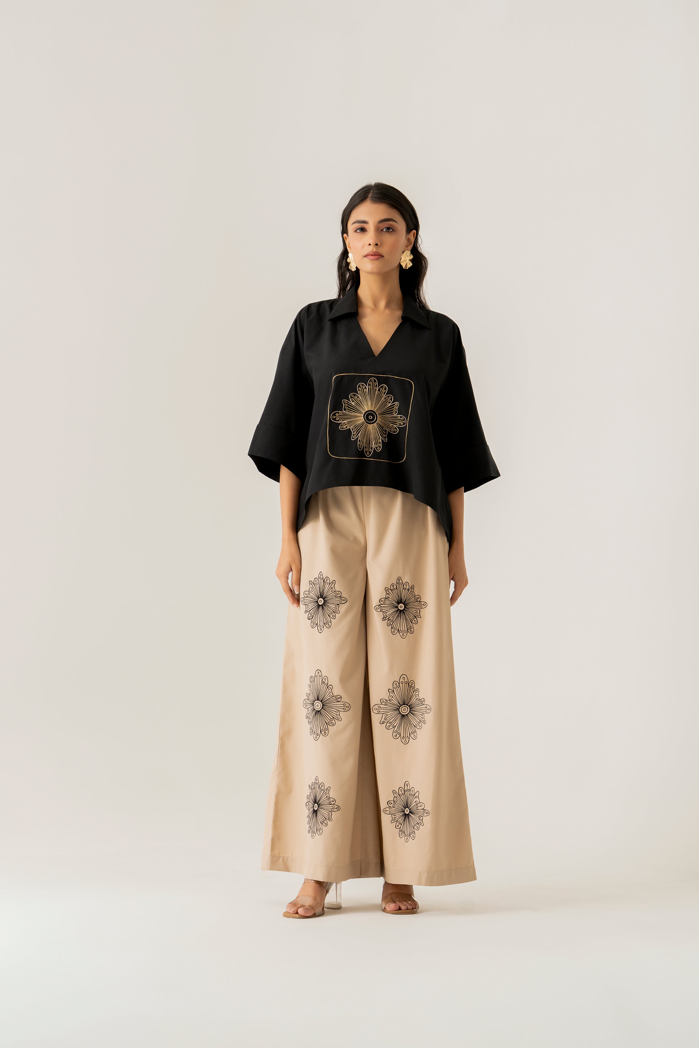 Black & Beige Co-ord Set with Geometric Motifs