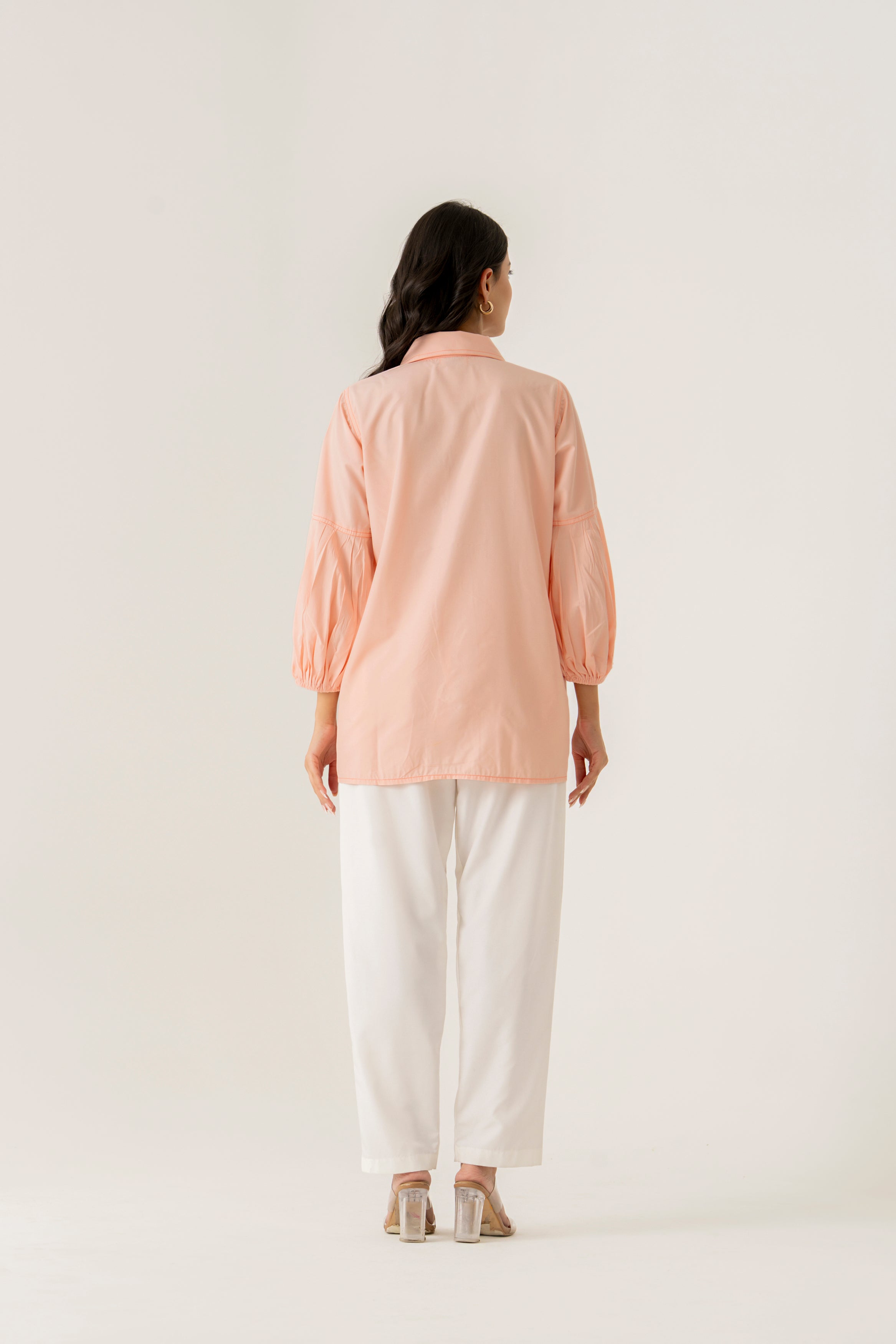 Peach Co-ord Set with Burgundy Floral Accents