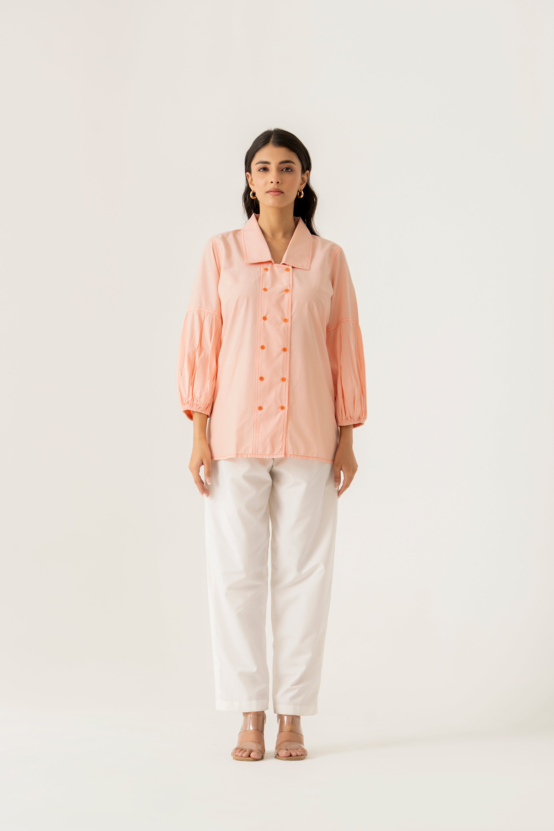 Peach Co-ord Set with Burgundy Floral Accents