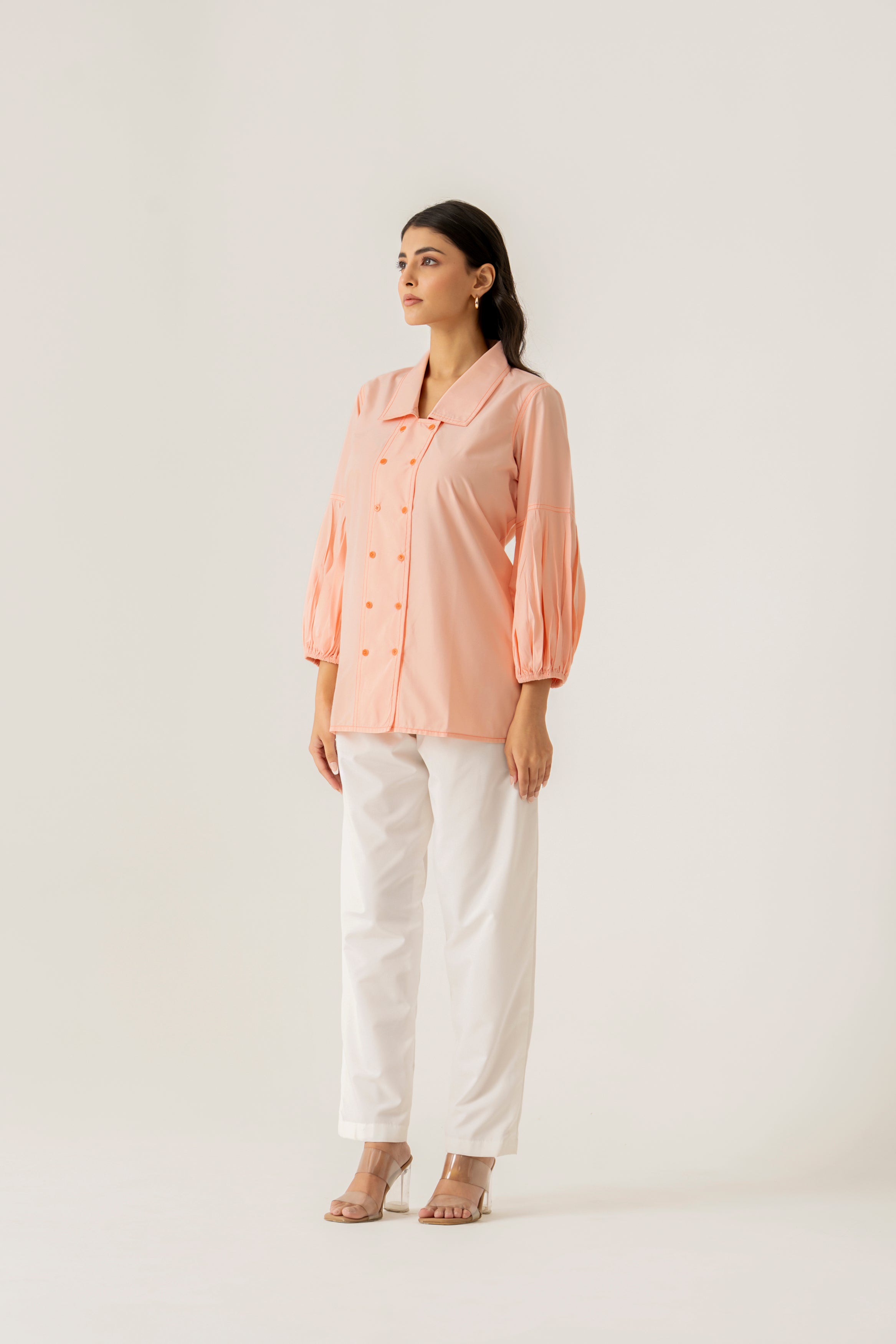 Peach Co-ord Set with Burgundy Floral Accents