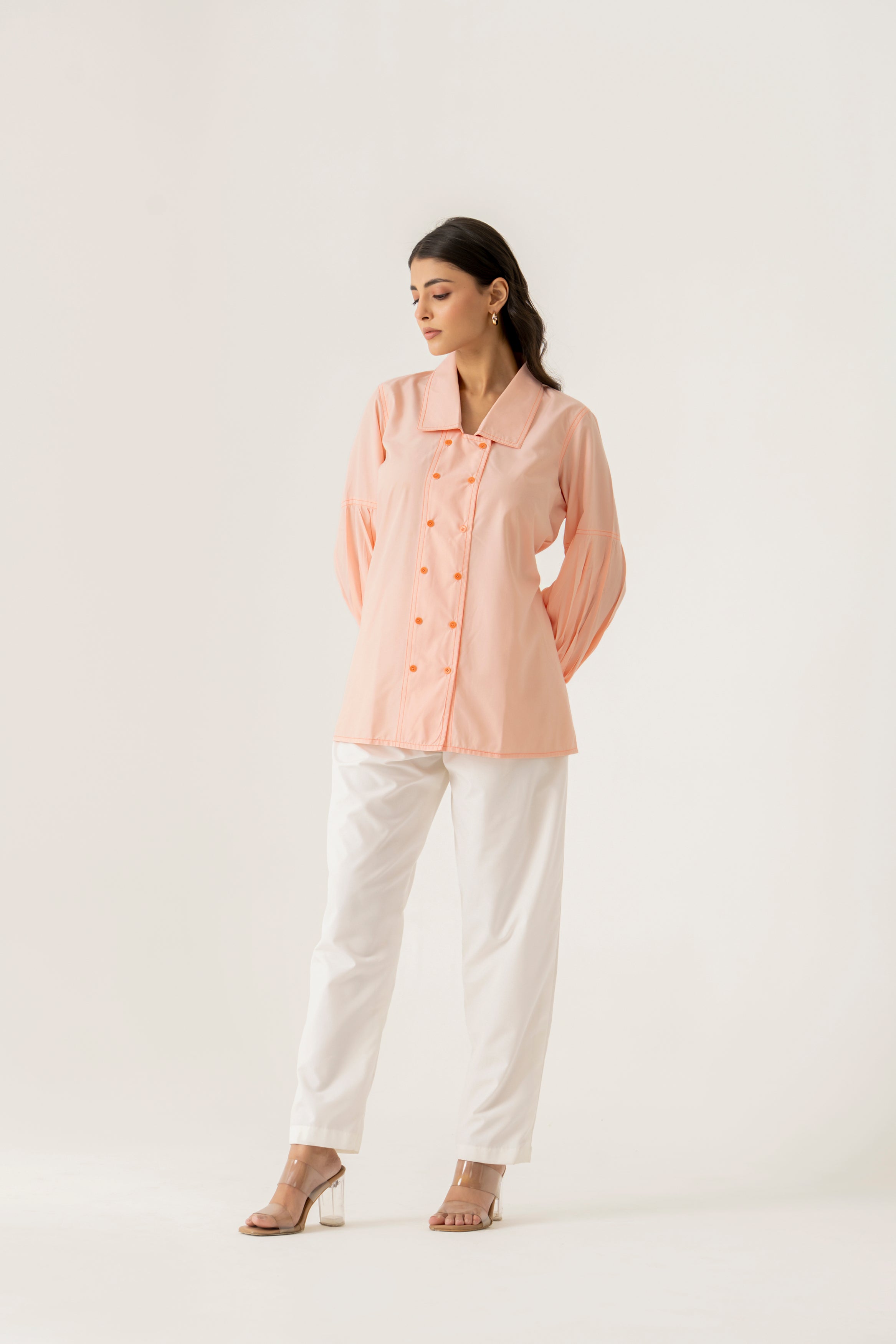 Peach Co-ord Set with Burgundy Floral Accents