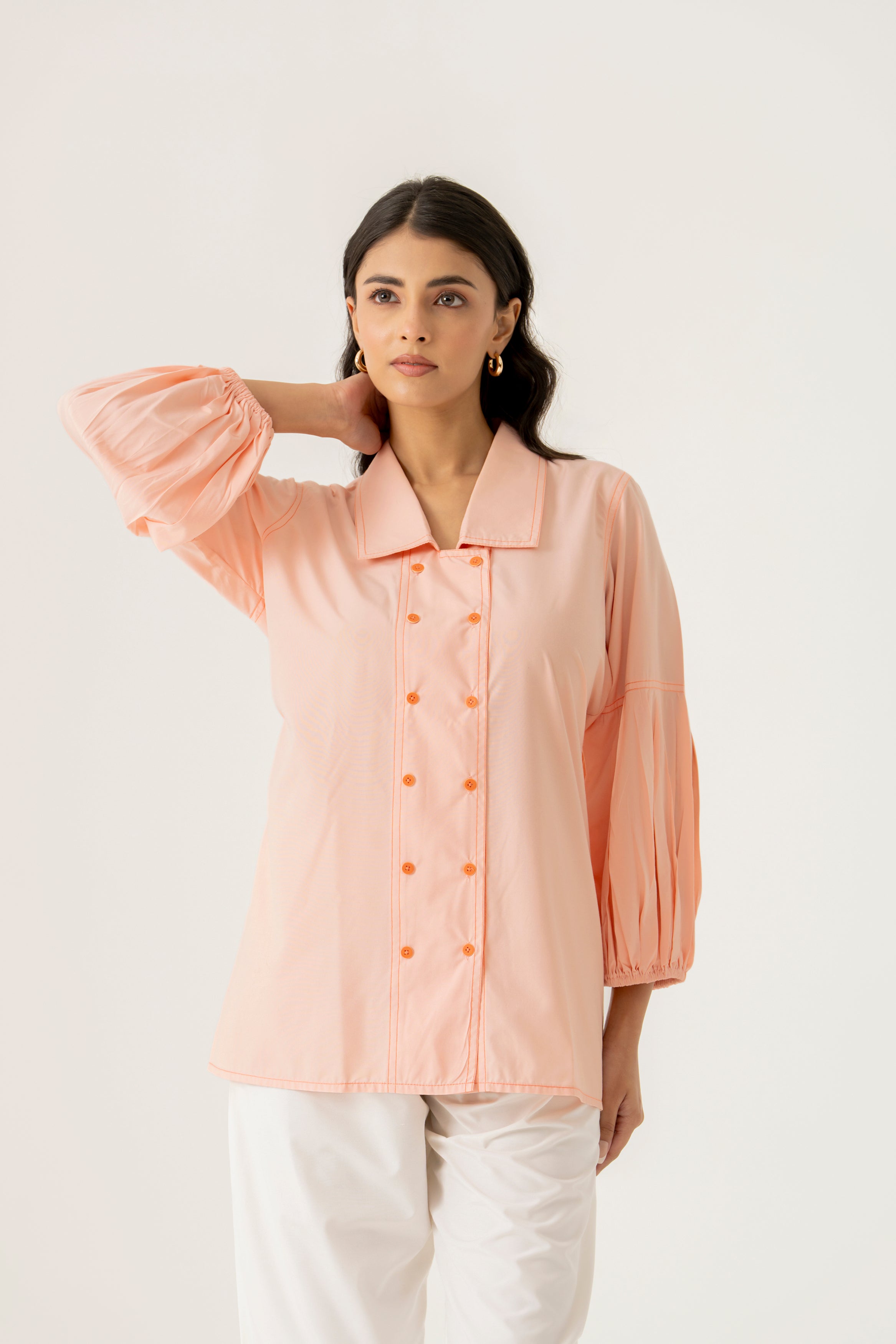 Peach Co-ord Set with Burgundy Floral Accents