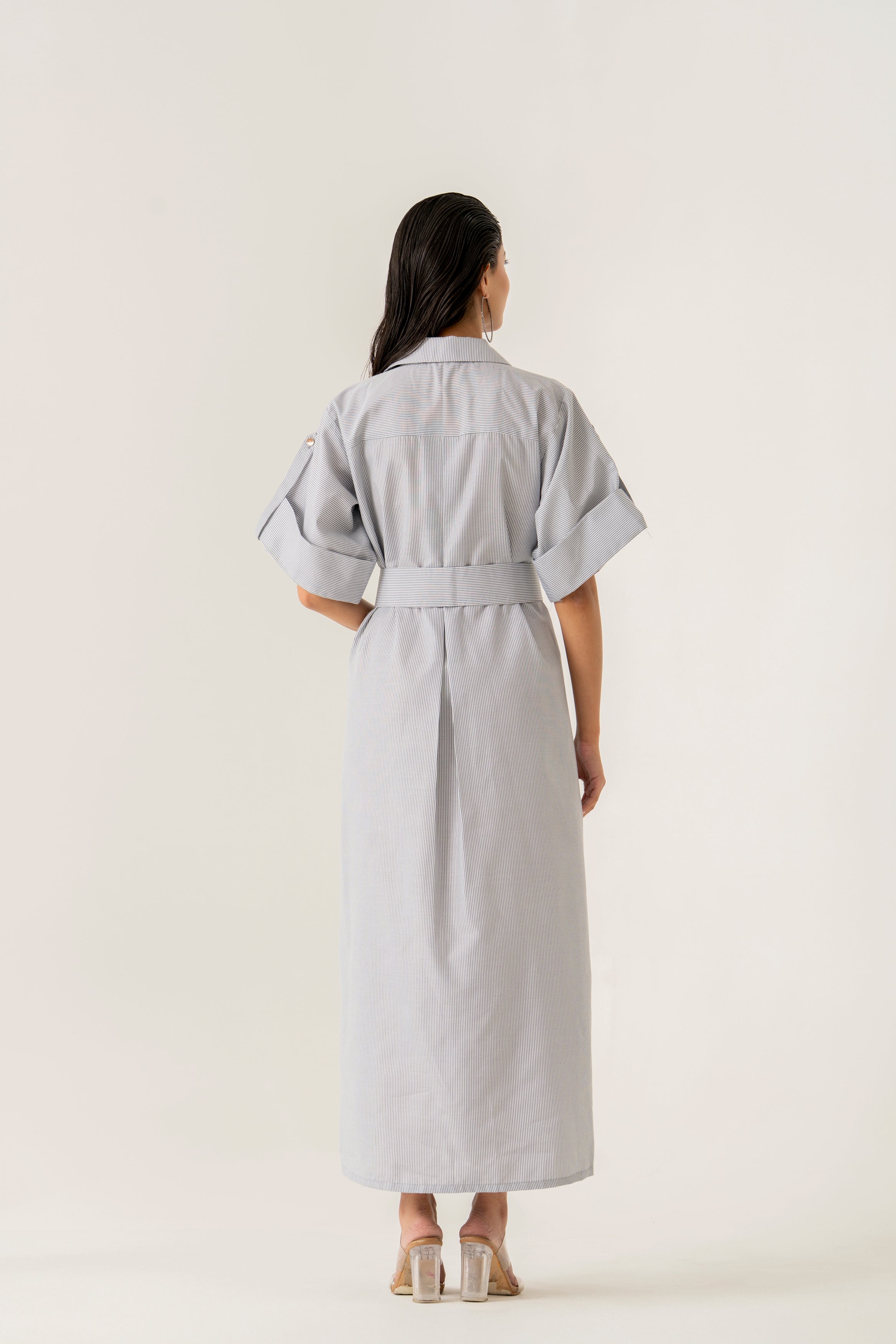 STRIPED MIDI DRESS WITH BELT