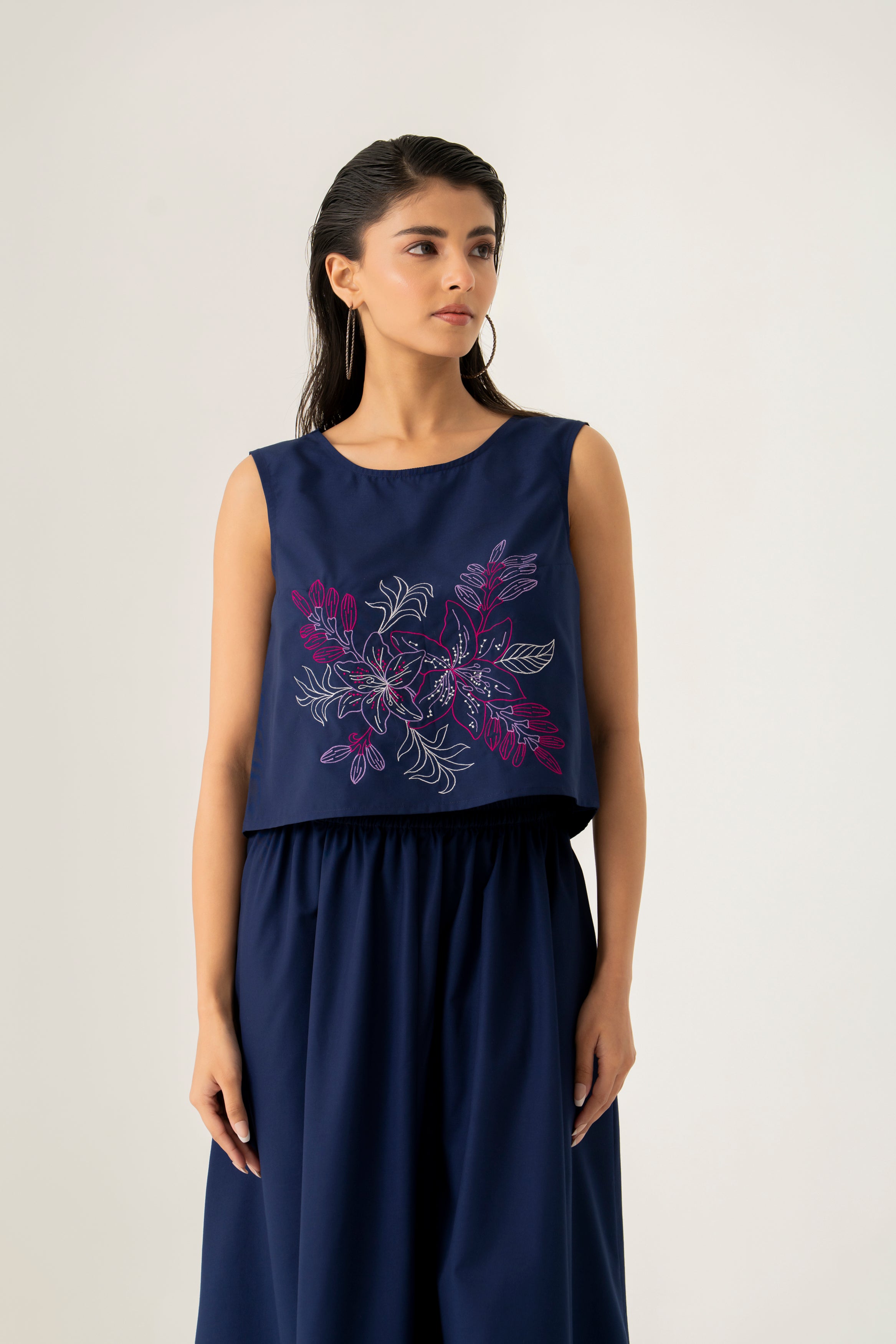 Navy Floral Co-ord set with embroidered detailing