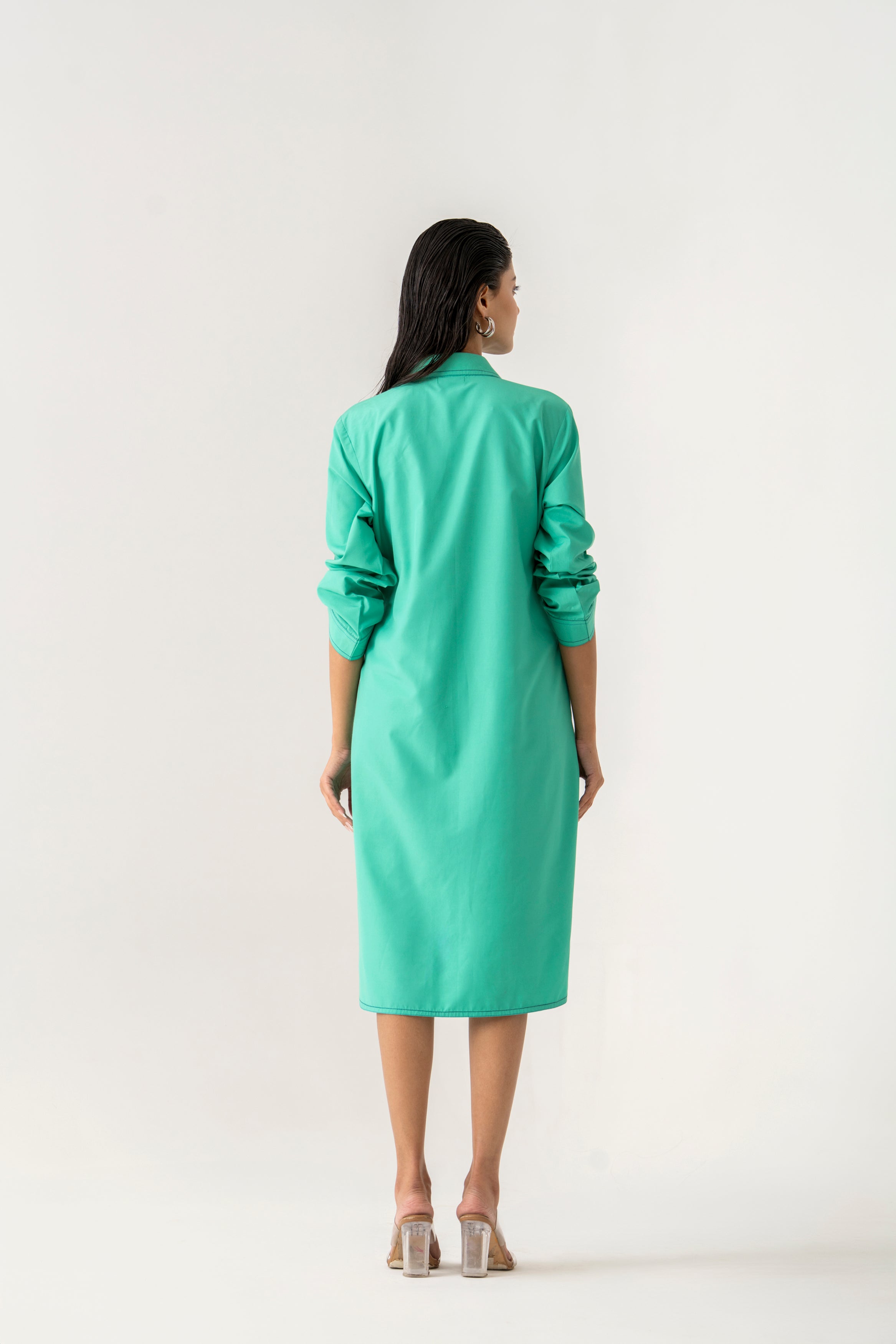 Tropical teal shirt dress with statement butterfly embroidery