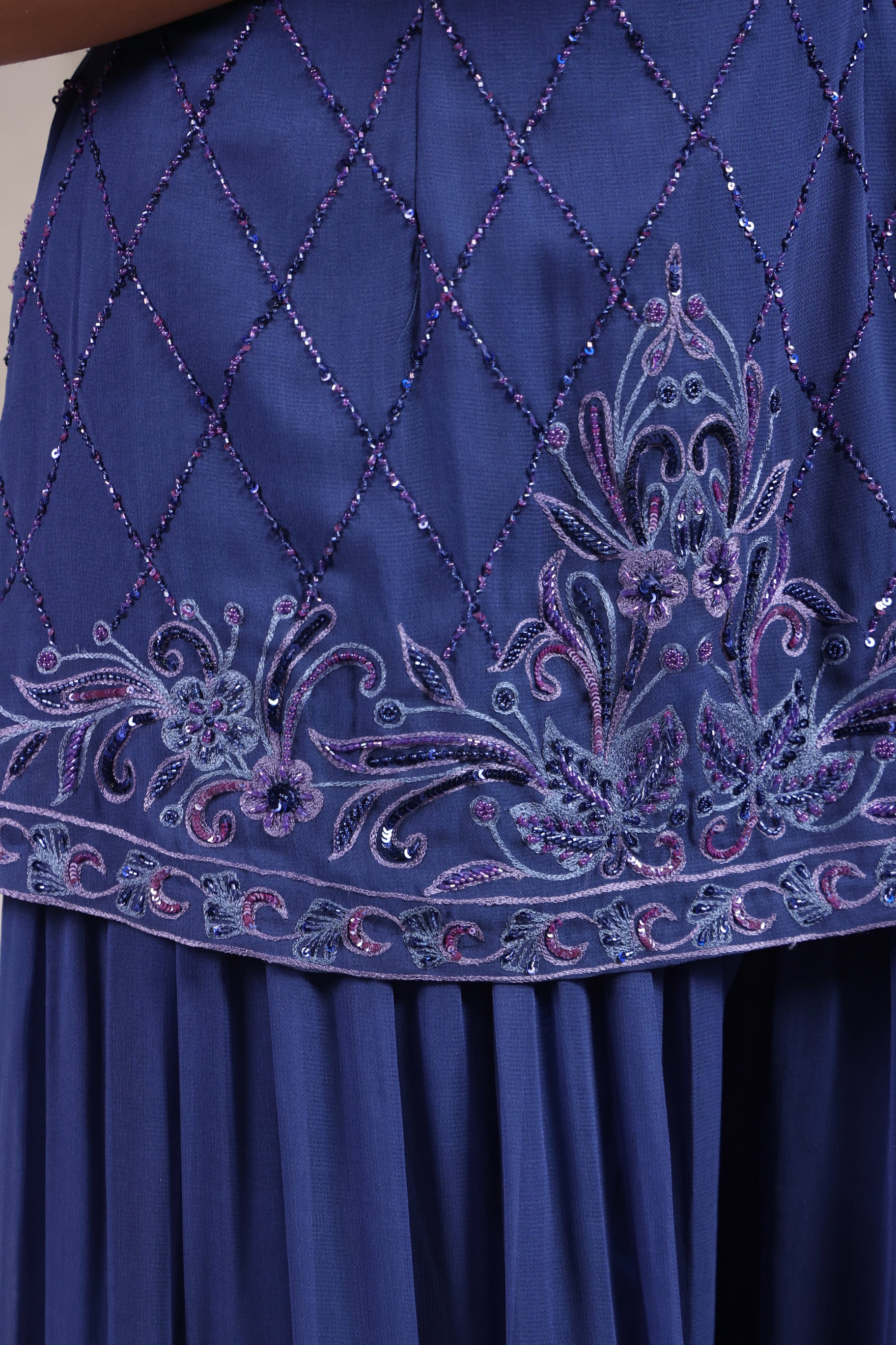 TWILIGHT BLUE SEQIUN & BEAD EMBELLISHED SHARARA SET.