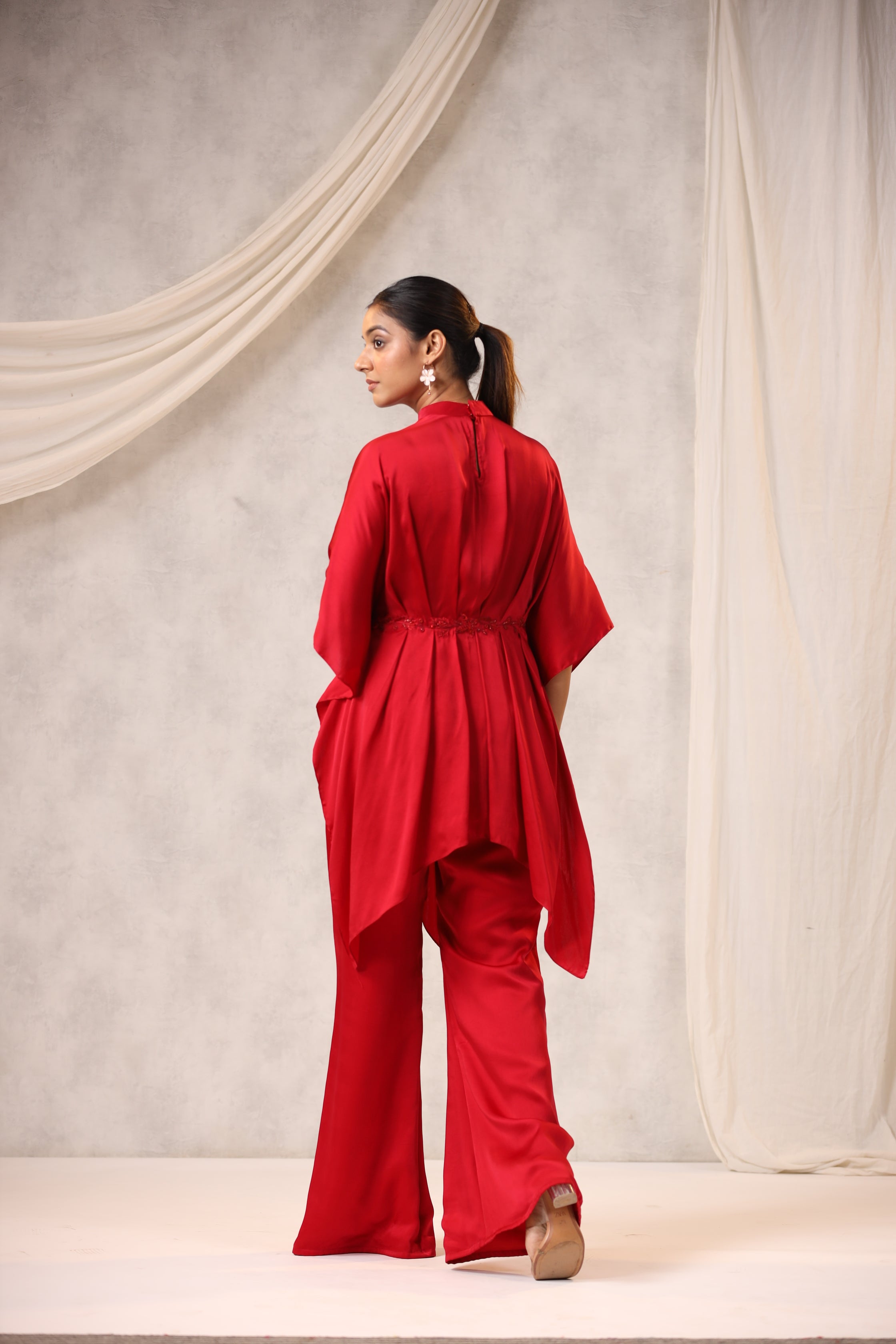 Red Satin Tunic Set