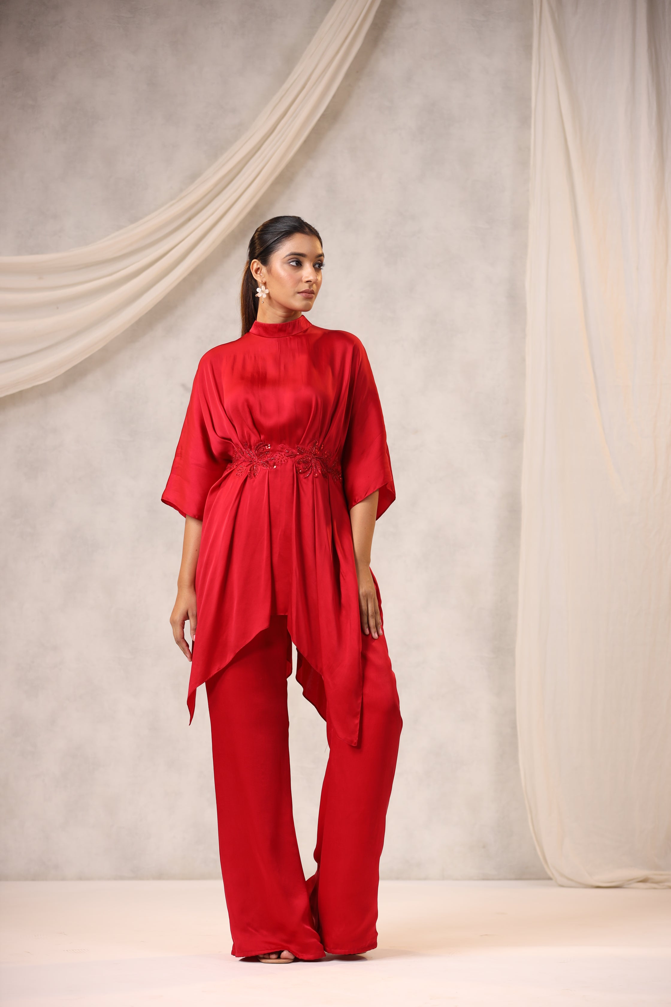 Red Satin Tunic Set