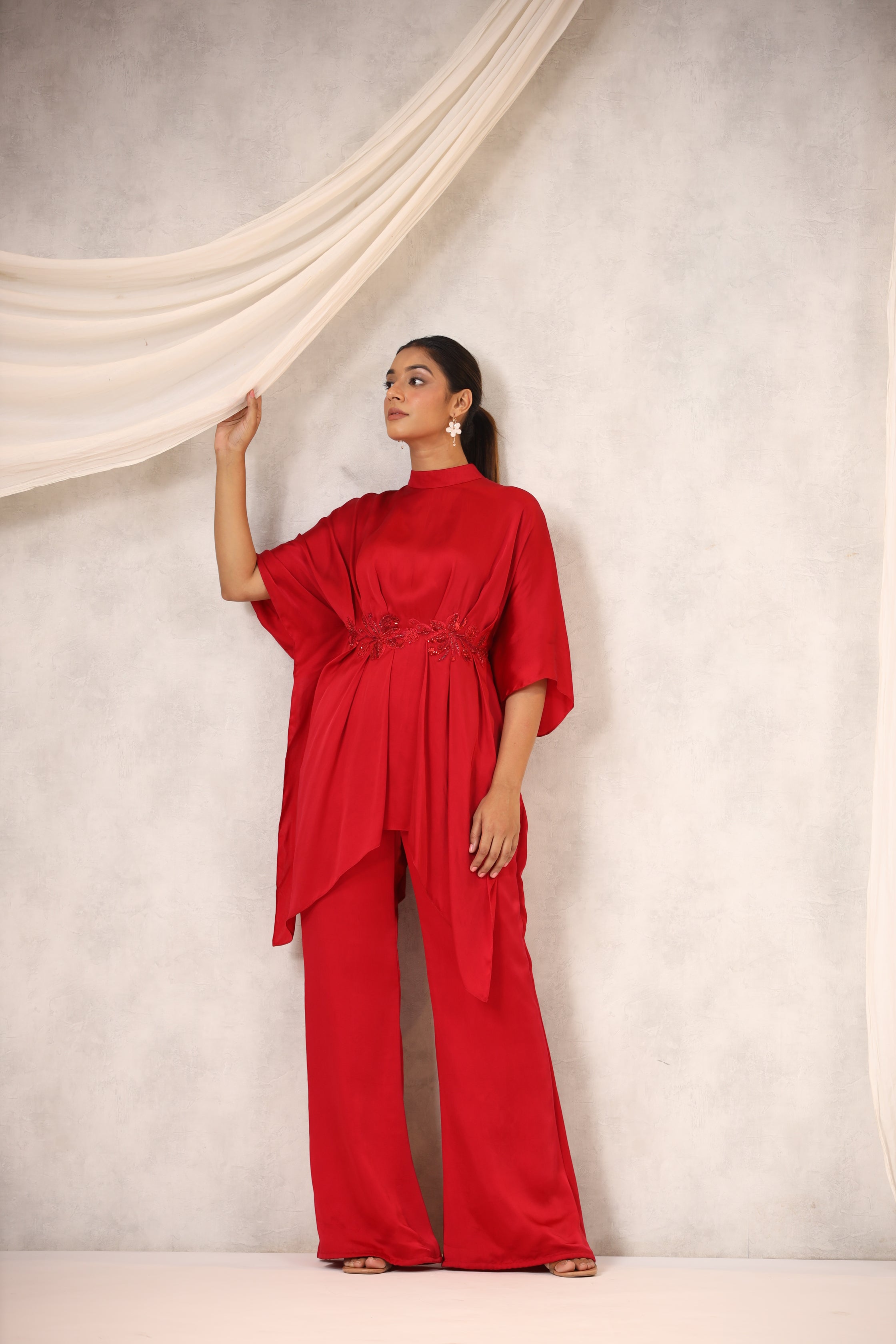 Red Satin Tunic Set