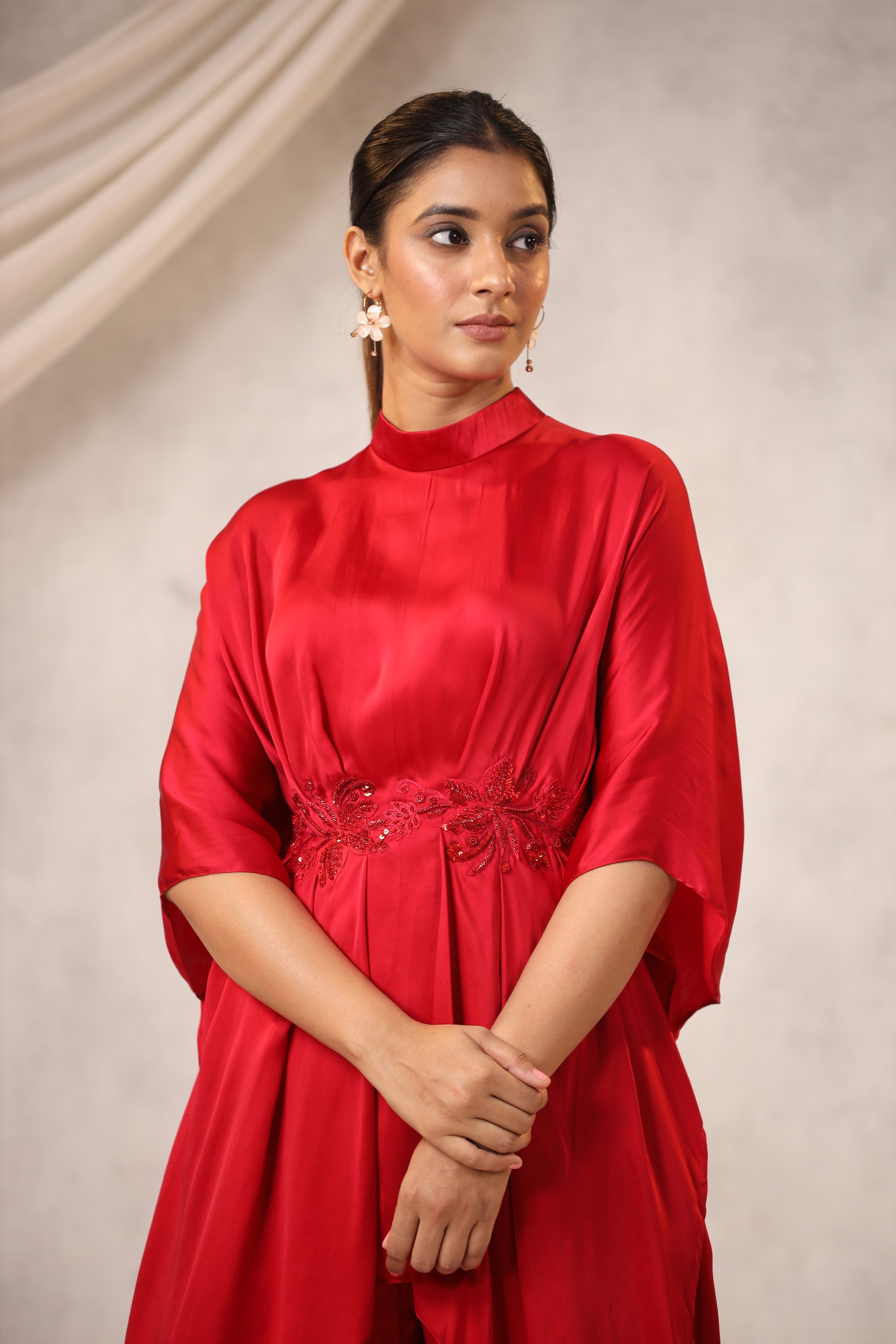 Red Satin Tunic Set