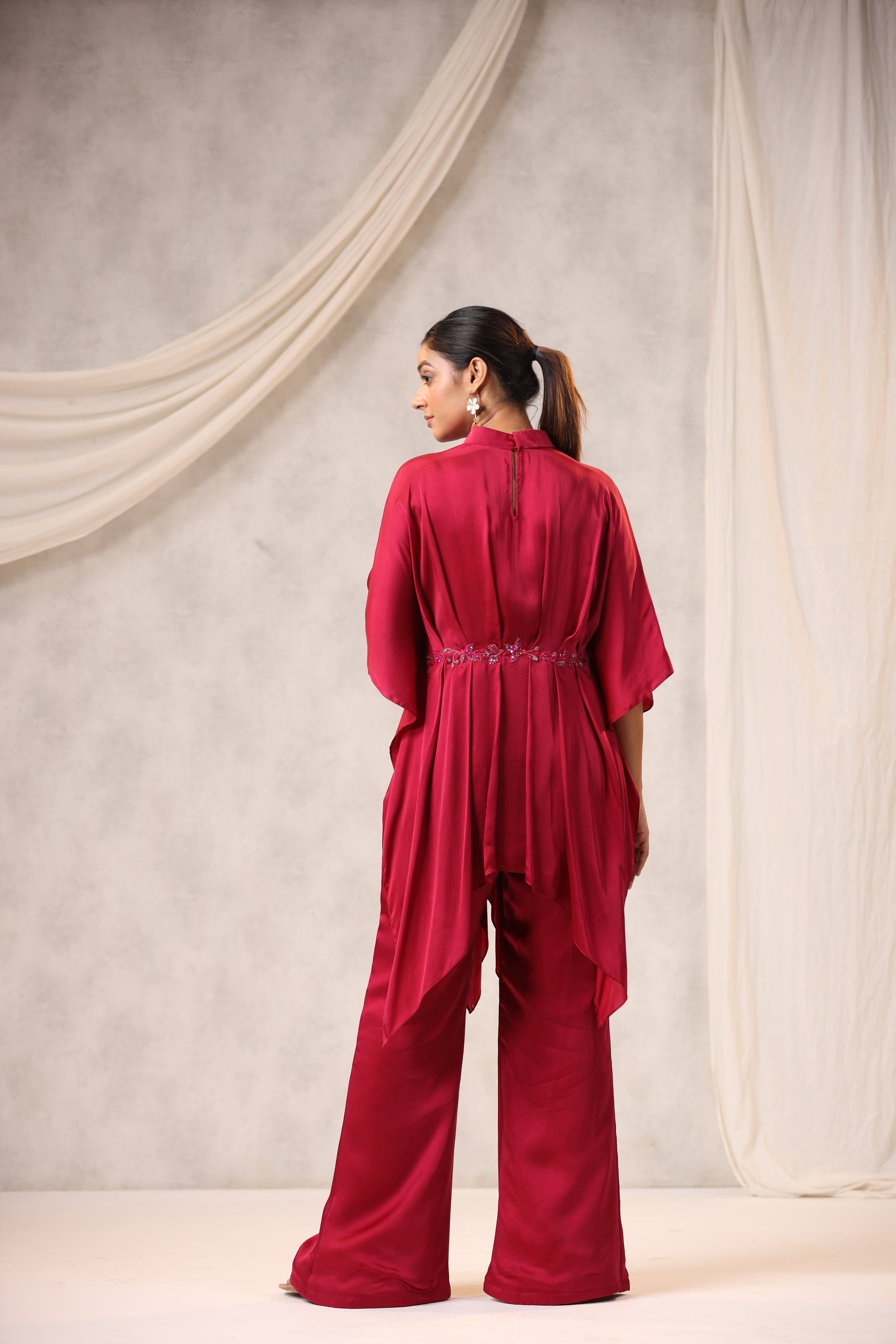 Magenta Satin Tunic Set