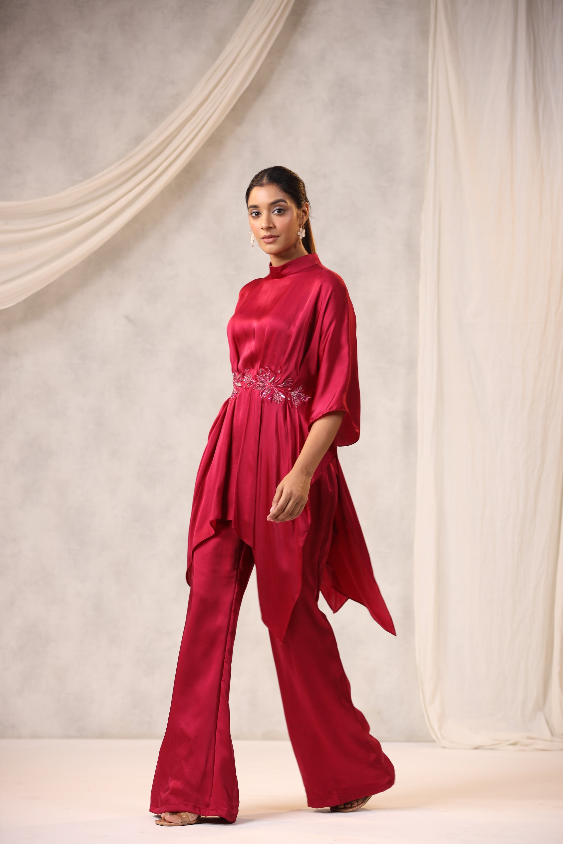 Magenta Satin Tunic Set