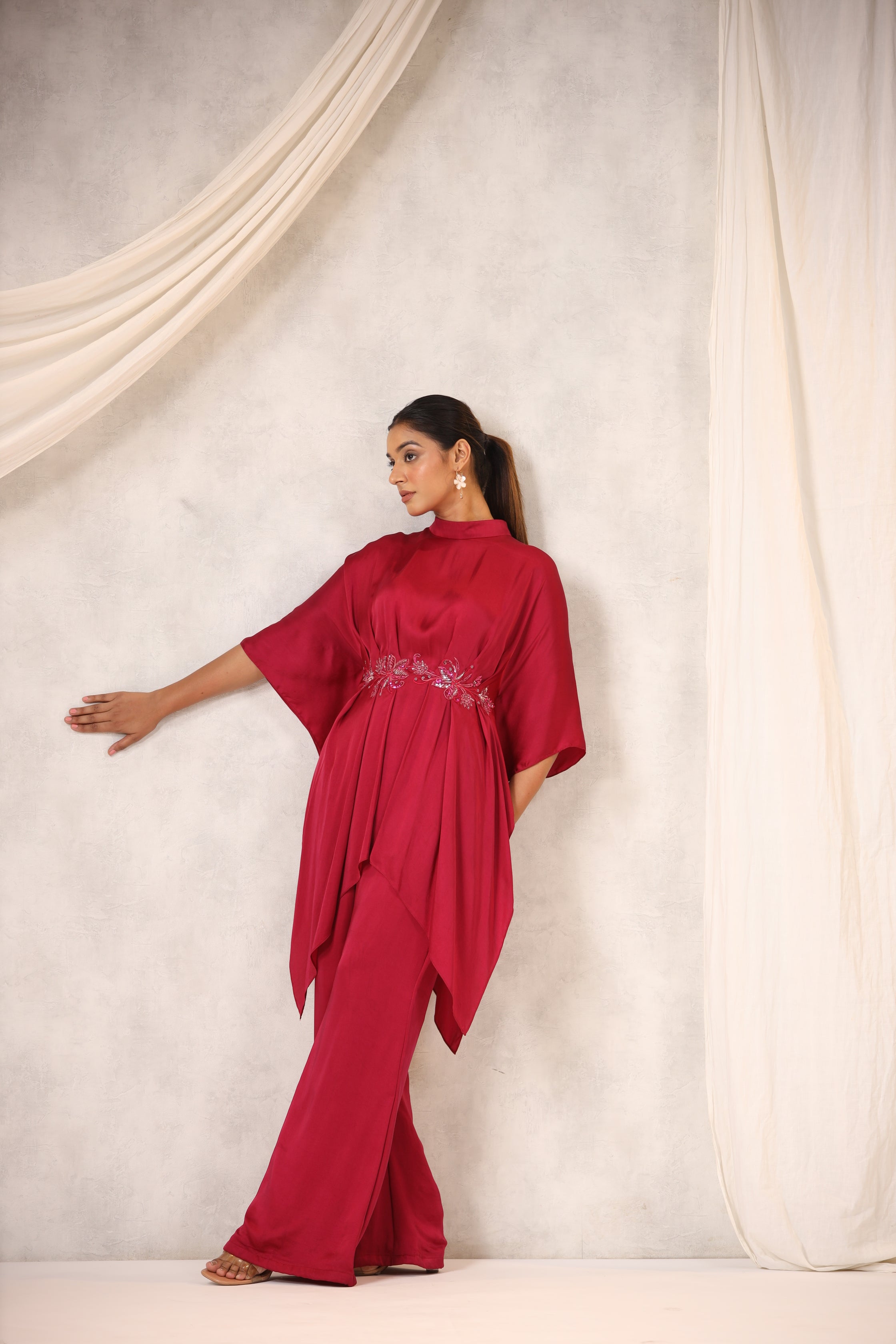 Magenta Satin Tunic Set