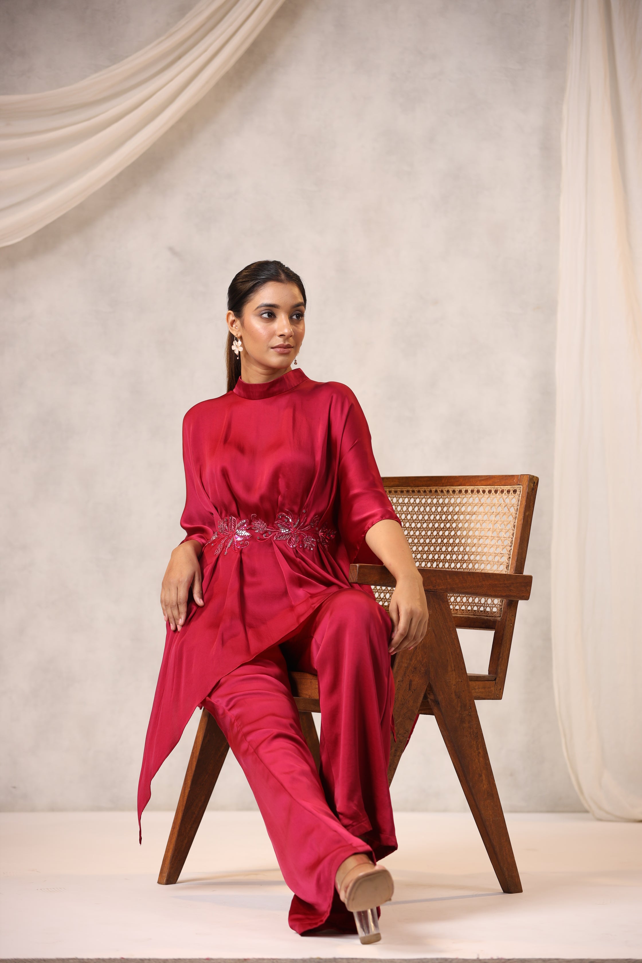 Magenta Satin Tunic Set
