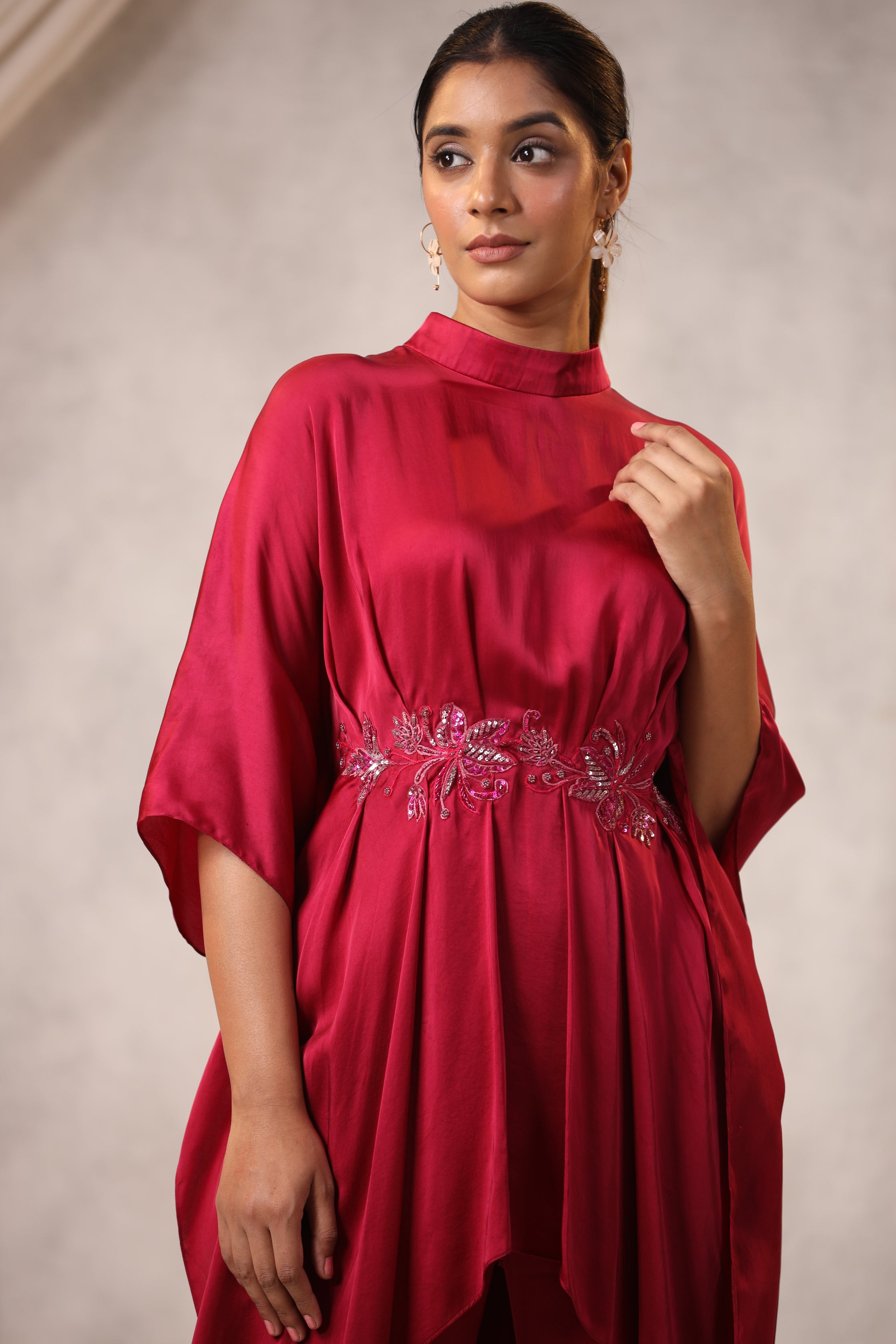 Magenta Satin Tunic Set