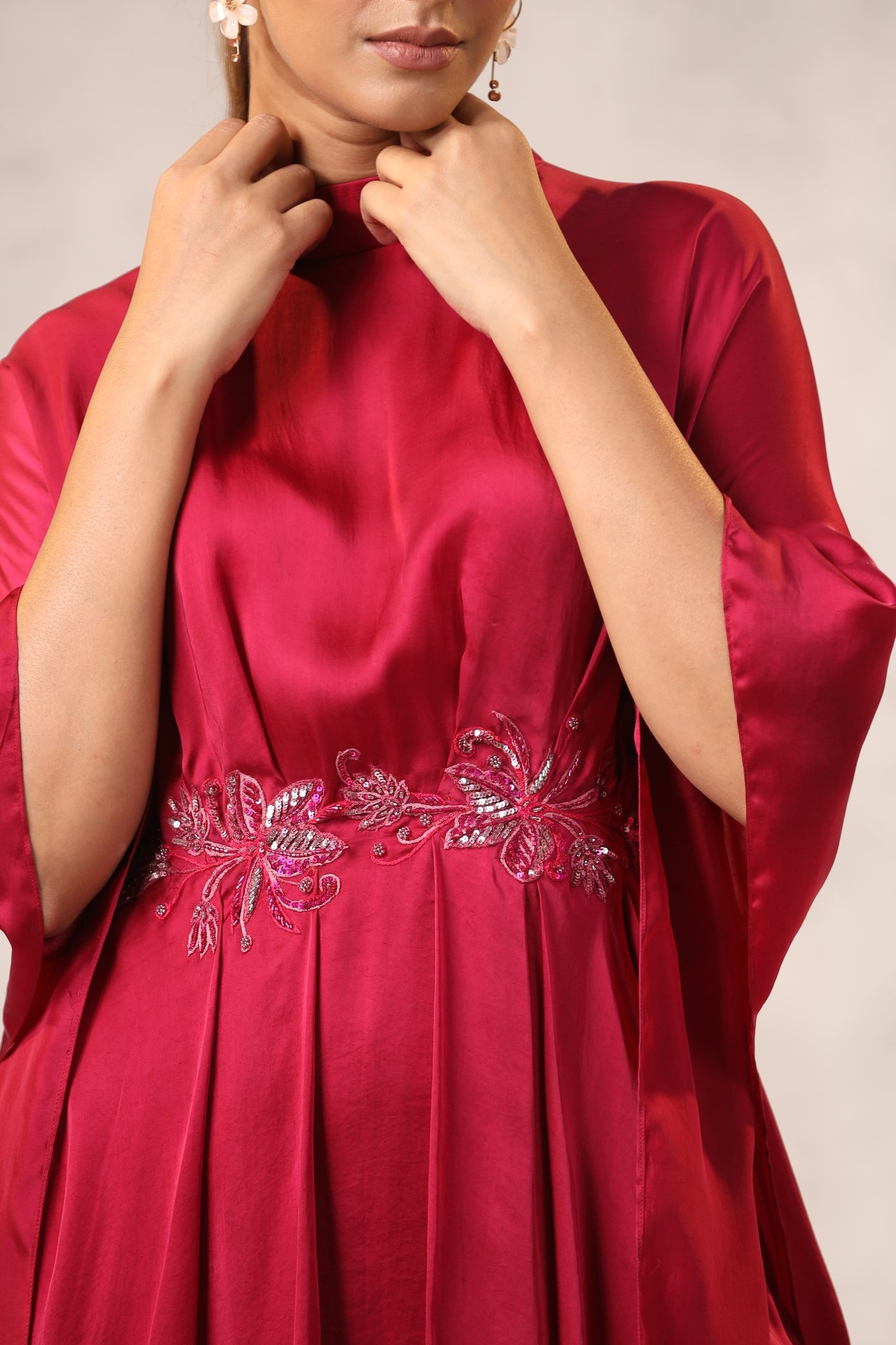 Magenta Satin Tunic Set