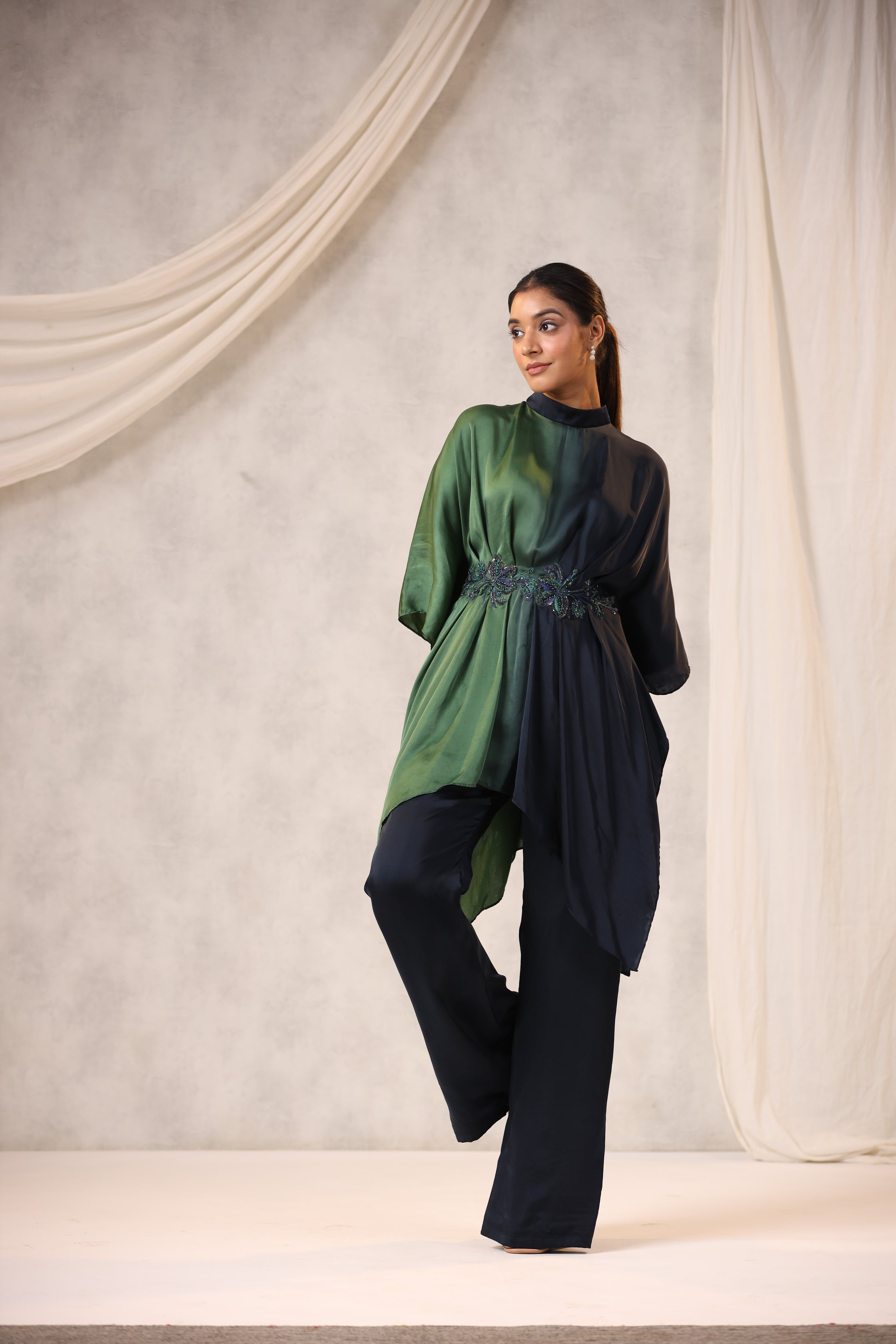 Blue & Green satin Top bottom