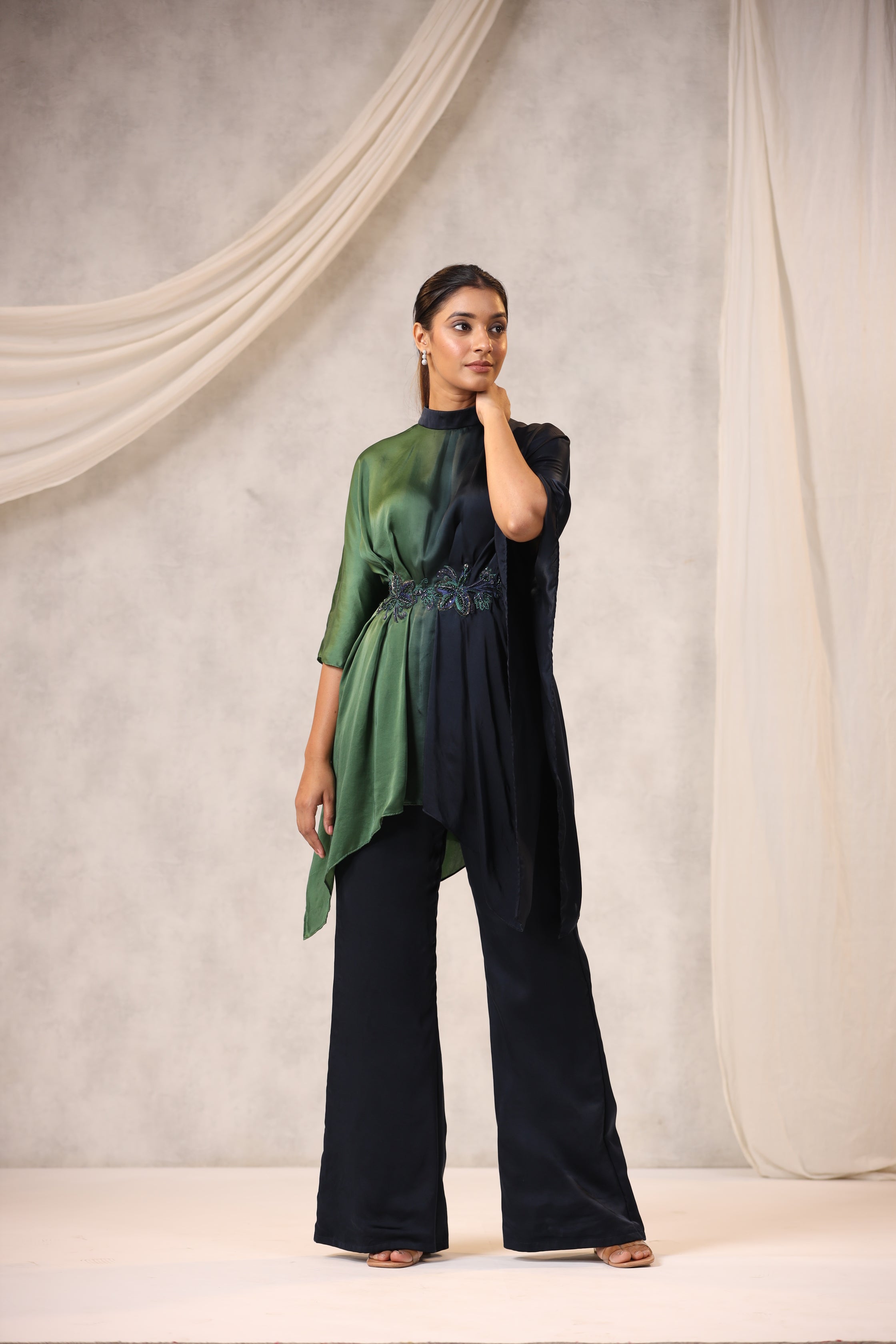 Blue & Green satin Top bottom