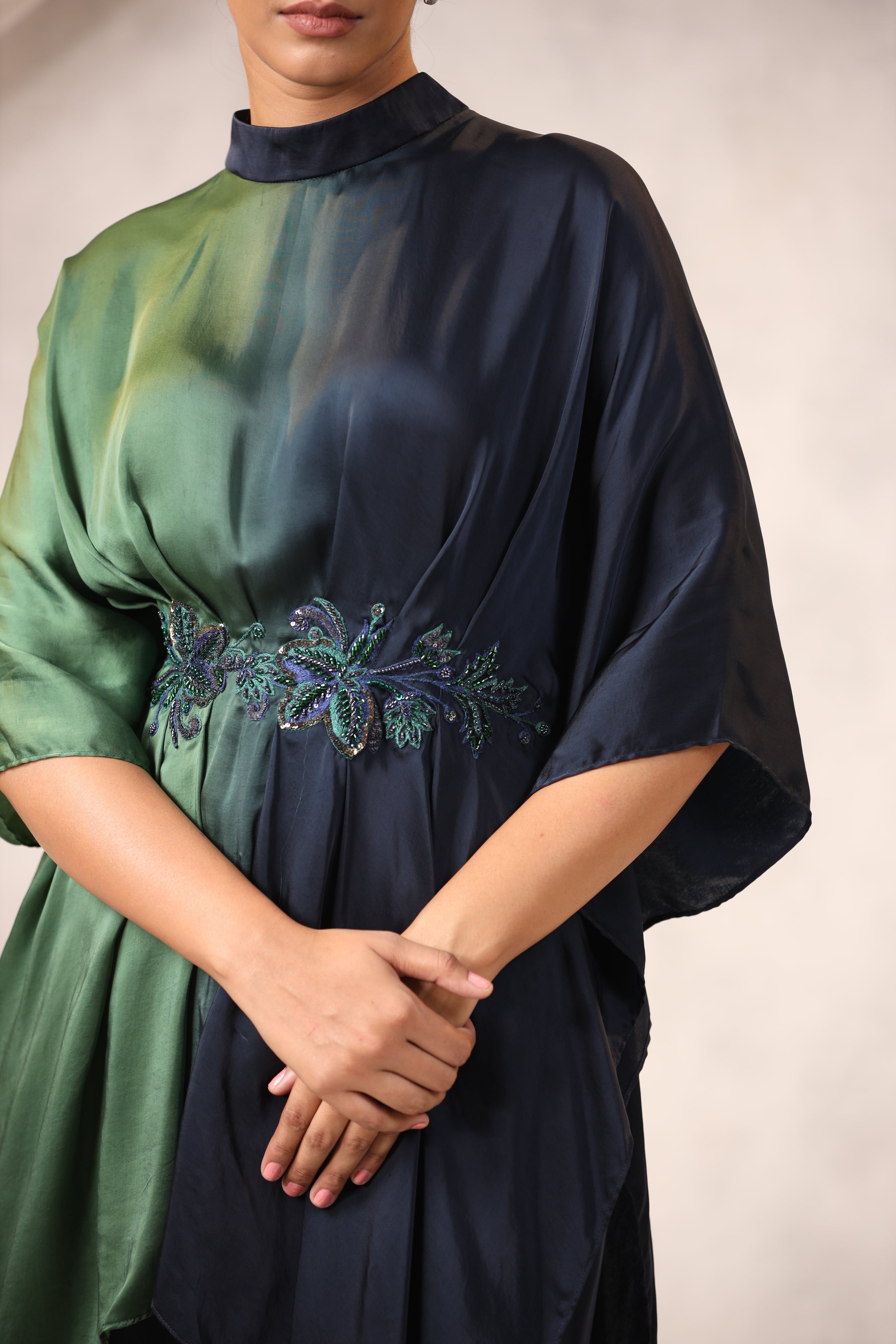 Blue & Green satin Top bottom