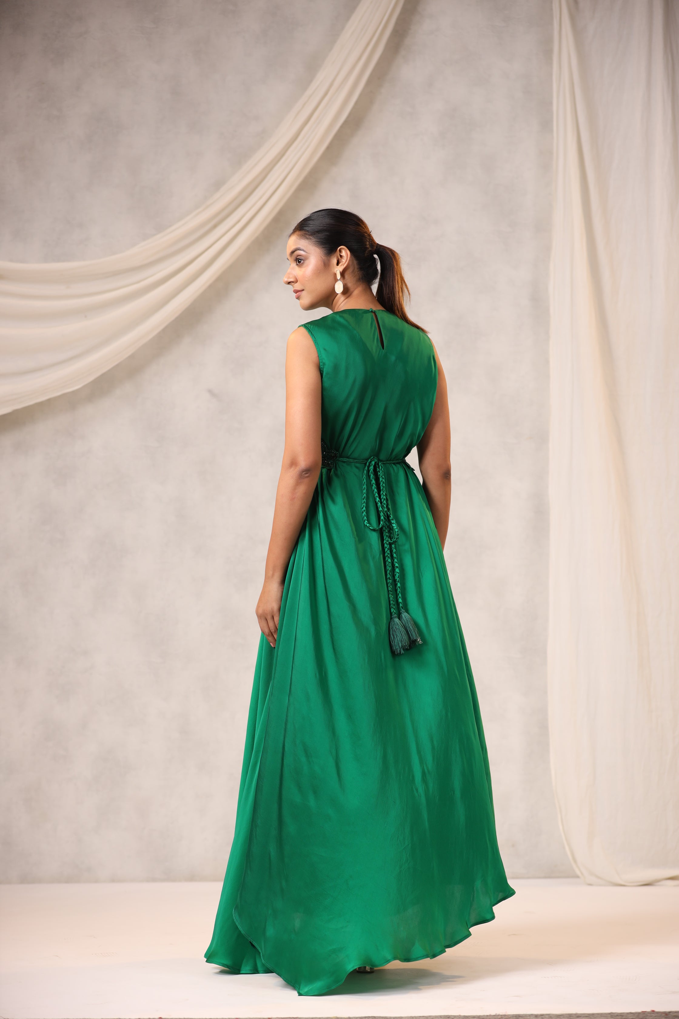 Green Satin Asymmetric Dress