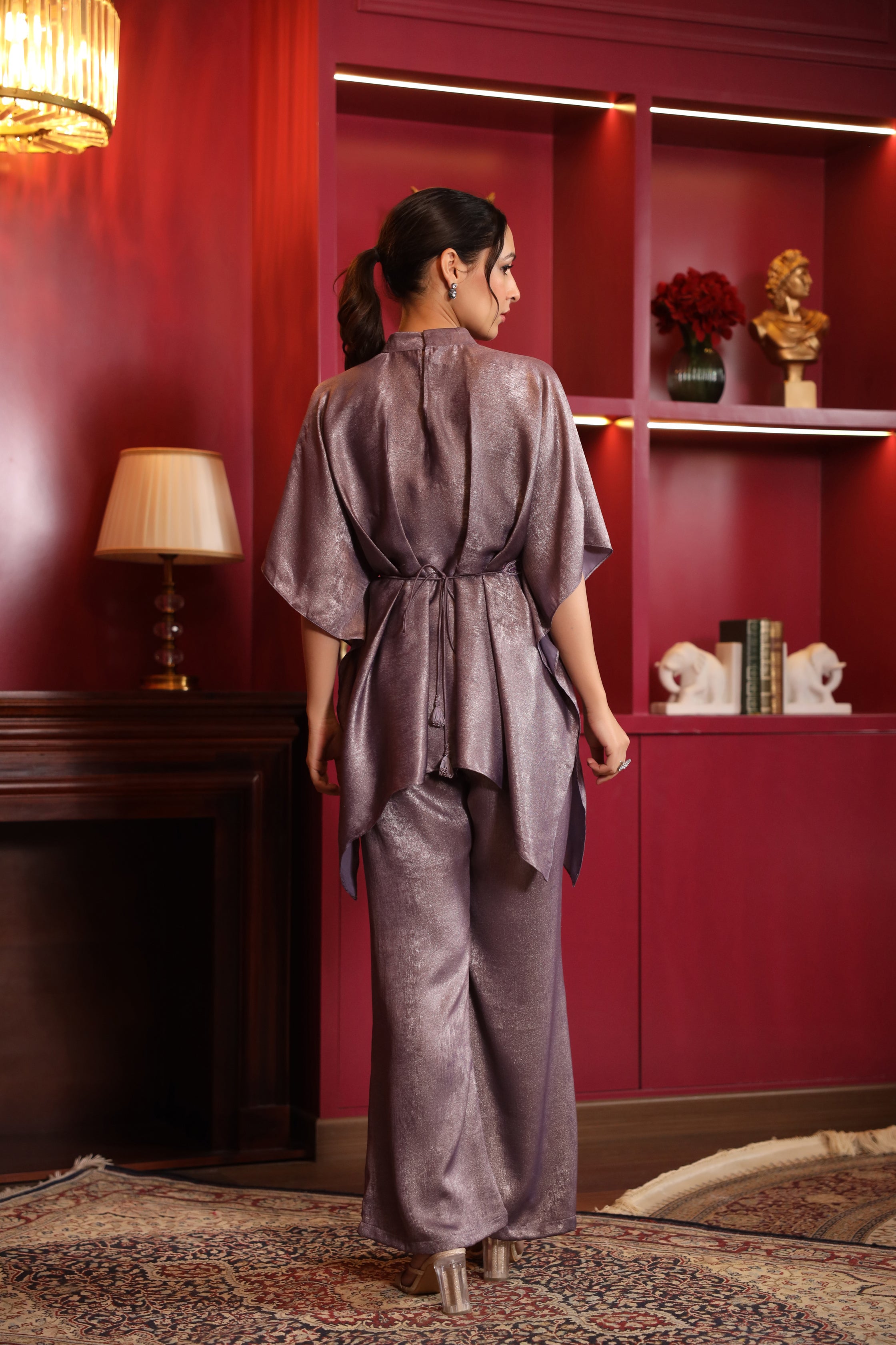 SHIMMER LILAC INDOWESTREHN CO ORD SET WITH AND EMBROIDERED BELT