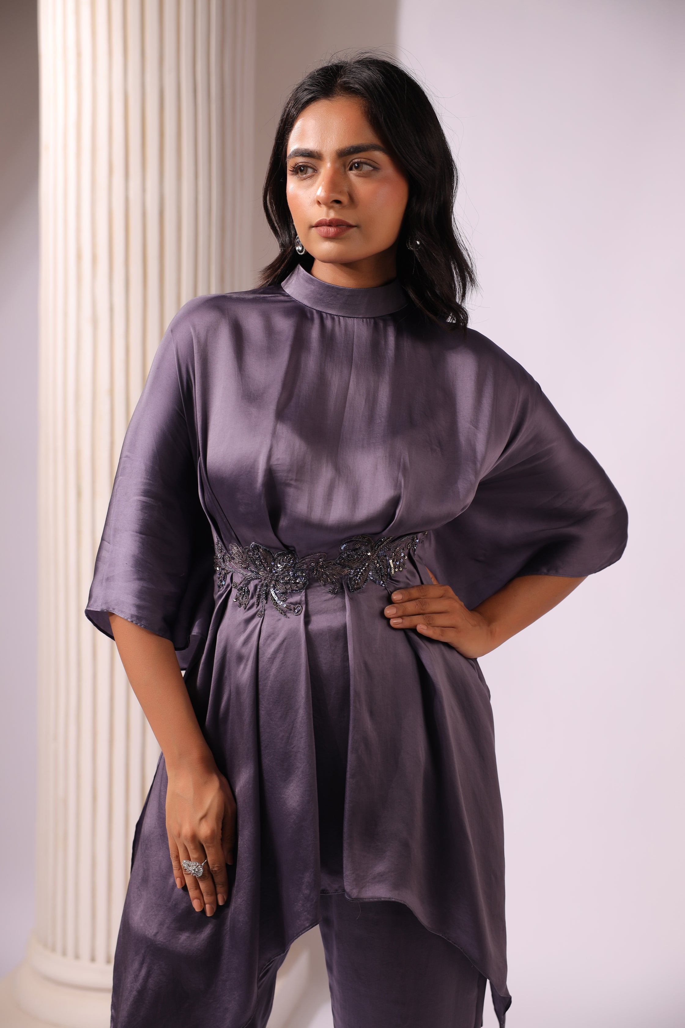 VIOLET INDOWESTREN CO ORD SET WITH EMBROIDERY AROUND THE WAIST