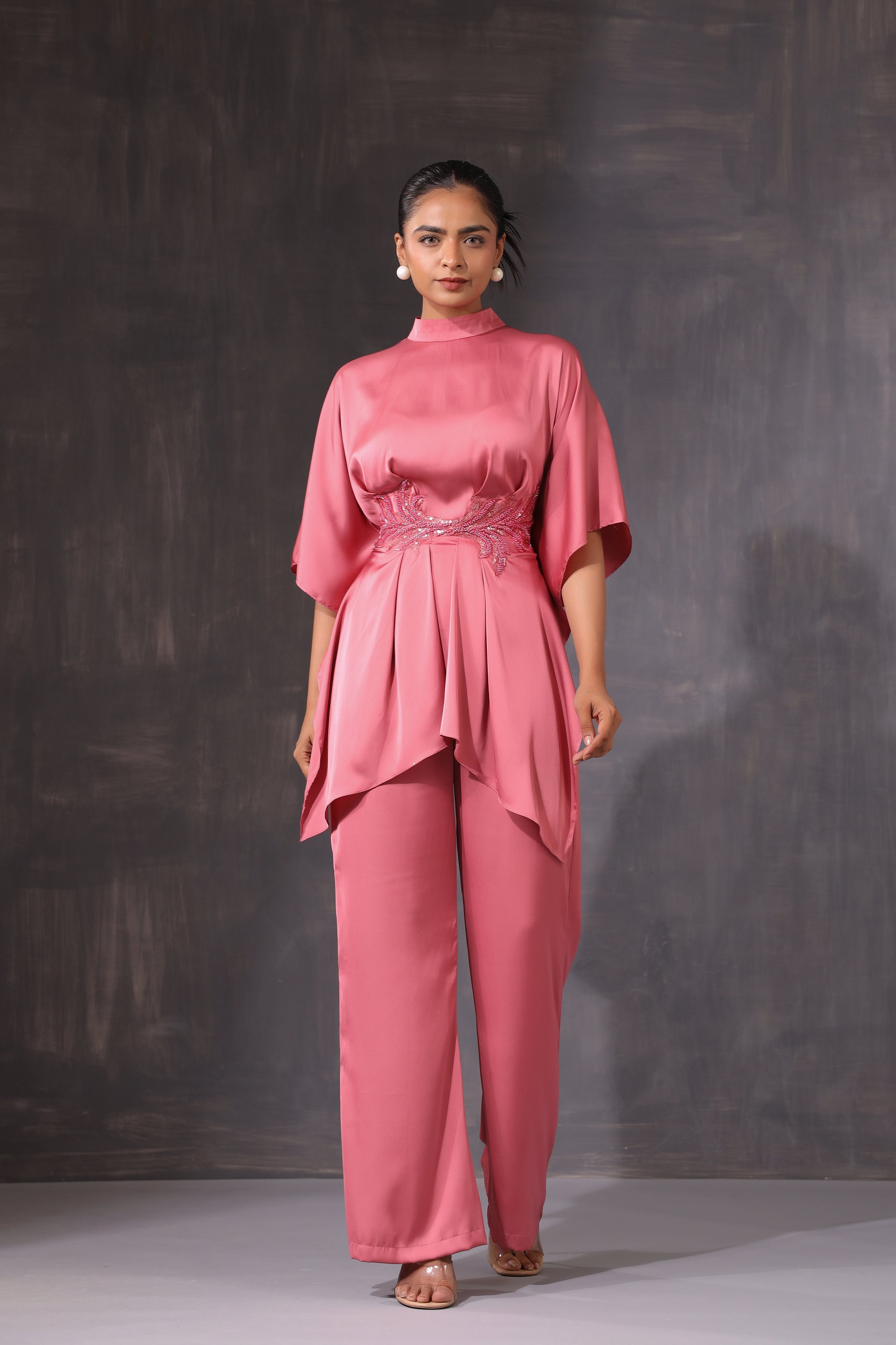 ROSE PINK INDOWESTERN CO ORD SET  WITH EMBROIDERY AROUND THE WAIST