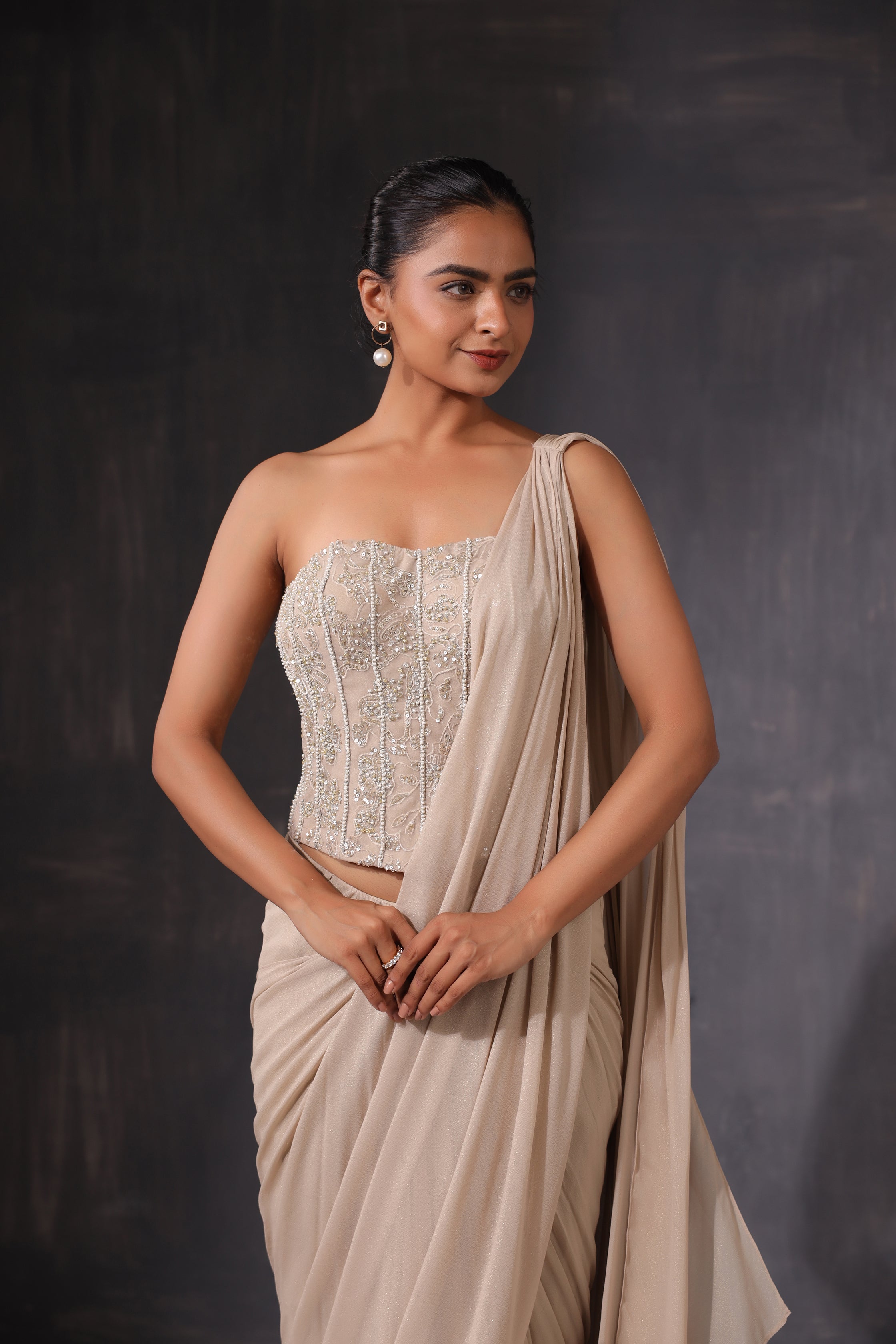 EMBROIDERED CORSET DRAPE SAREE – K.Anshika